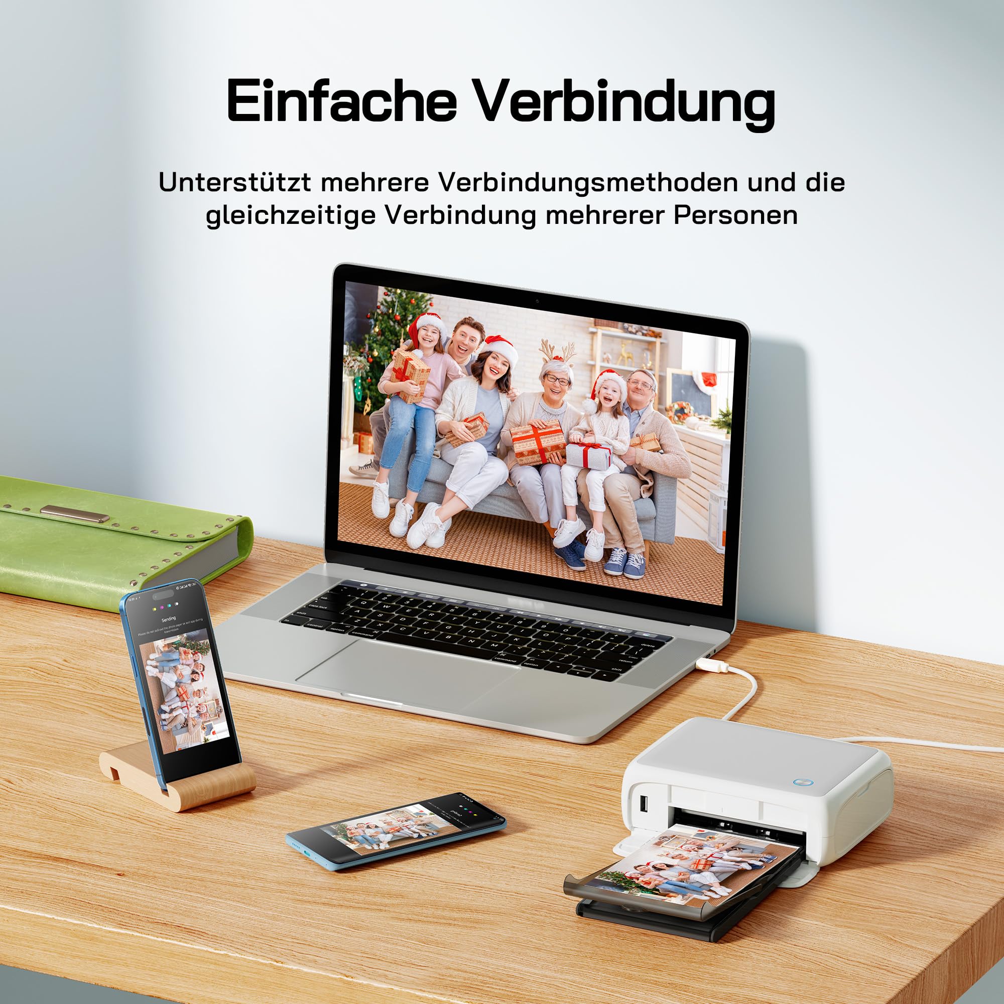WOLFANG Fotodrucker, Sofortbilddrucker mit 54 Blatt (4 x 6 Zoll), unterstützt WLAN-Verbindung, kreative Fotobearbeitungs-Apps, für iOS/Android-Smartphone