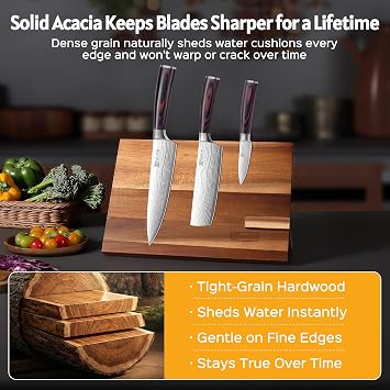 PAUDIN Magnetic Knife Holder, Acacia Wood Knife Organizer with Strong Magnet, Detachable Design for Easy Cleaning, Durable Knife Storage Stand for Kitchen Organization, Father Day Dad Gift