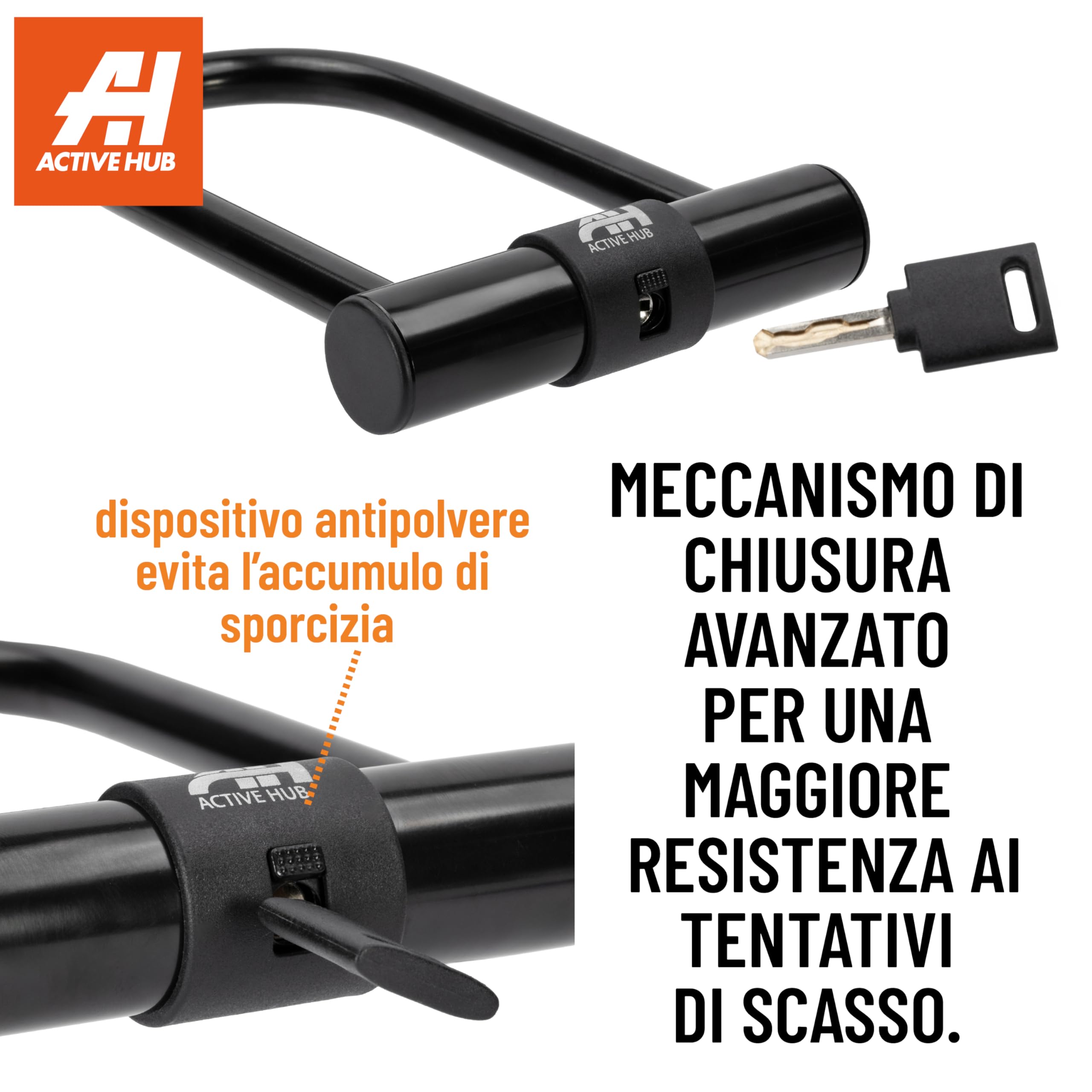Lucchetto Bici in Acciaio Chiusura a U, Antifurto Bicicletta/Moto con Chiave, con Cavo Flessibile