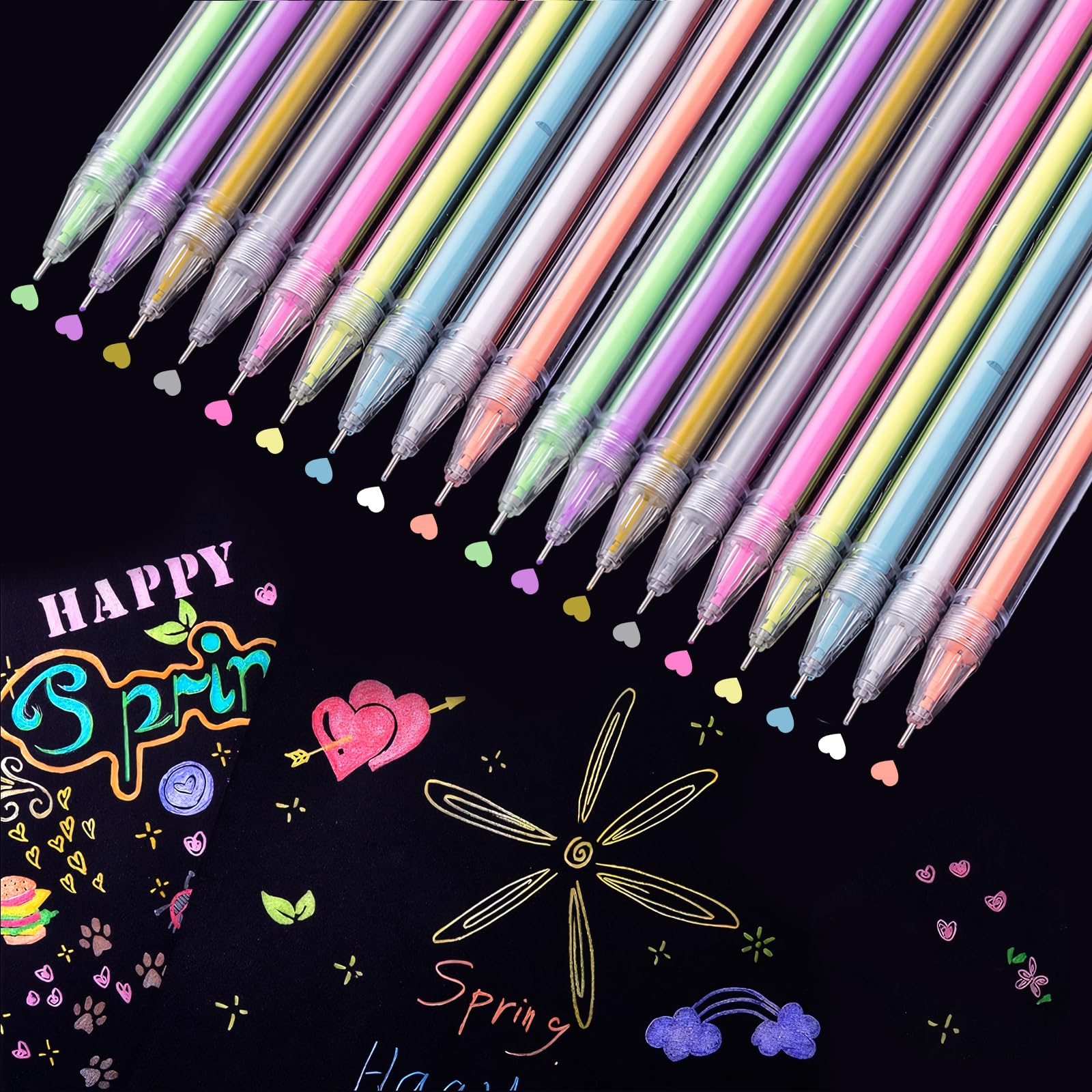 ertlutw 18 Pcs Coloured GelPens Kids,0.5mm GlitterPens,GlitterGel Pen,GlitterMarkers For Adult Colouring Books GelPens For Colouring Christmas Cards Writing Journal Crafting,School,Metallic Pen - Image 2