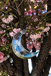 Garden Mile Half Moon Hanging Wild Bird Feeder - Novelty Silver Seed Nut Feeders and Weatherproof Garden Feeding Station - Metal Wild Bird Feeder for Outdoor Garden Patio Wildlife Bird Feeder
