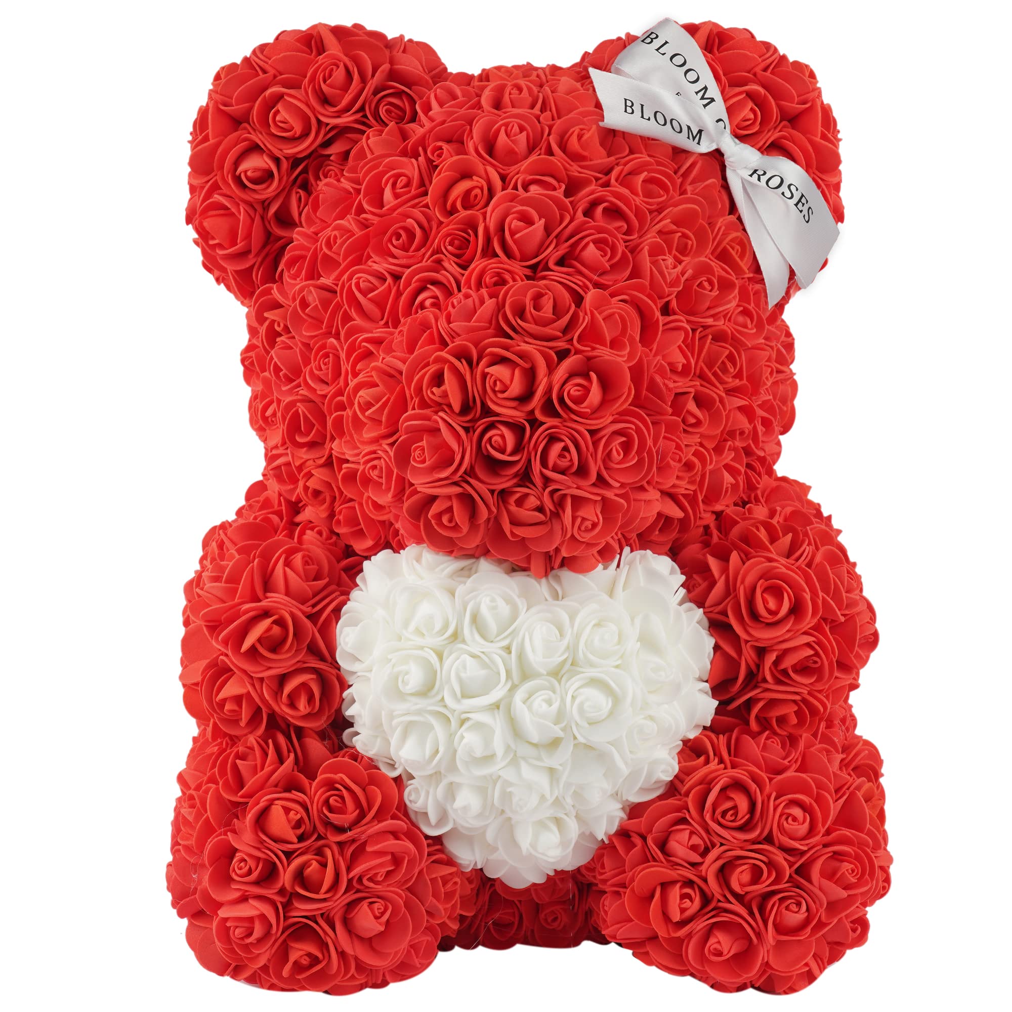 RoseBeauty Rose Bear (Large, White & Red Heart Rose Bear)