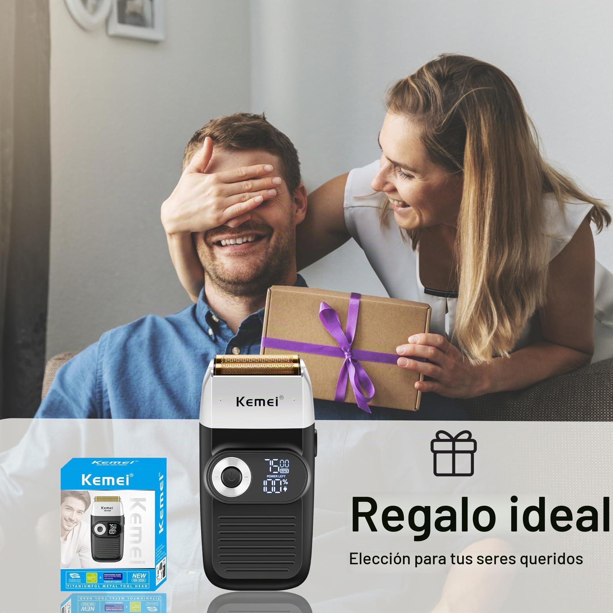 Maquinilla de Afeitar para Pombres KEMEI - Afeitadora de láminas Recargable sin Cable, a Prueba de agua y Lavable, KM-2026