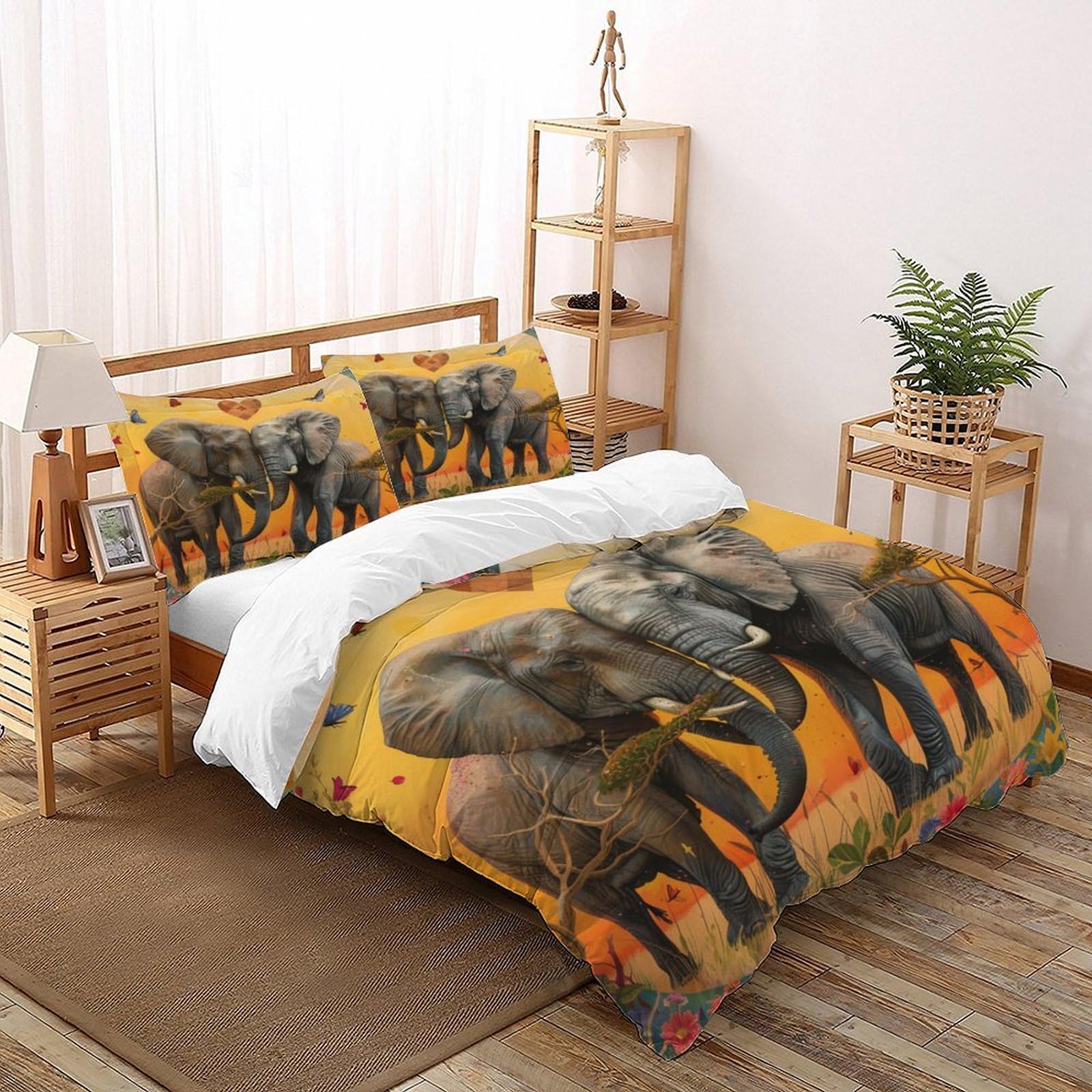 Housse de couette éléphant 200x200 cm avec 2 taies d'oreiller