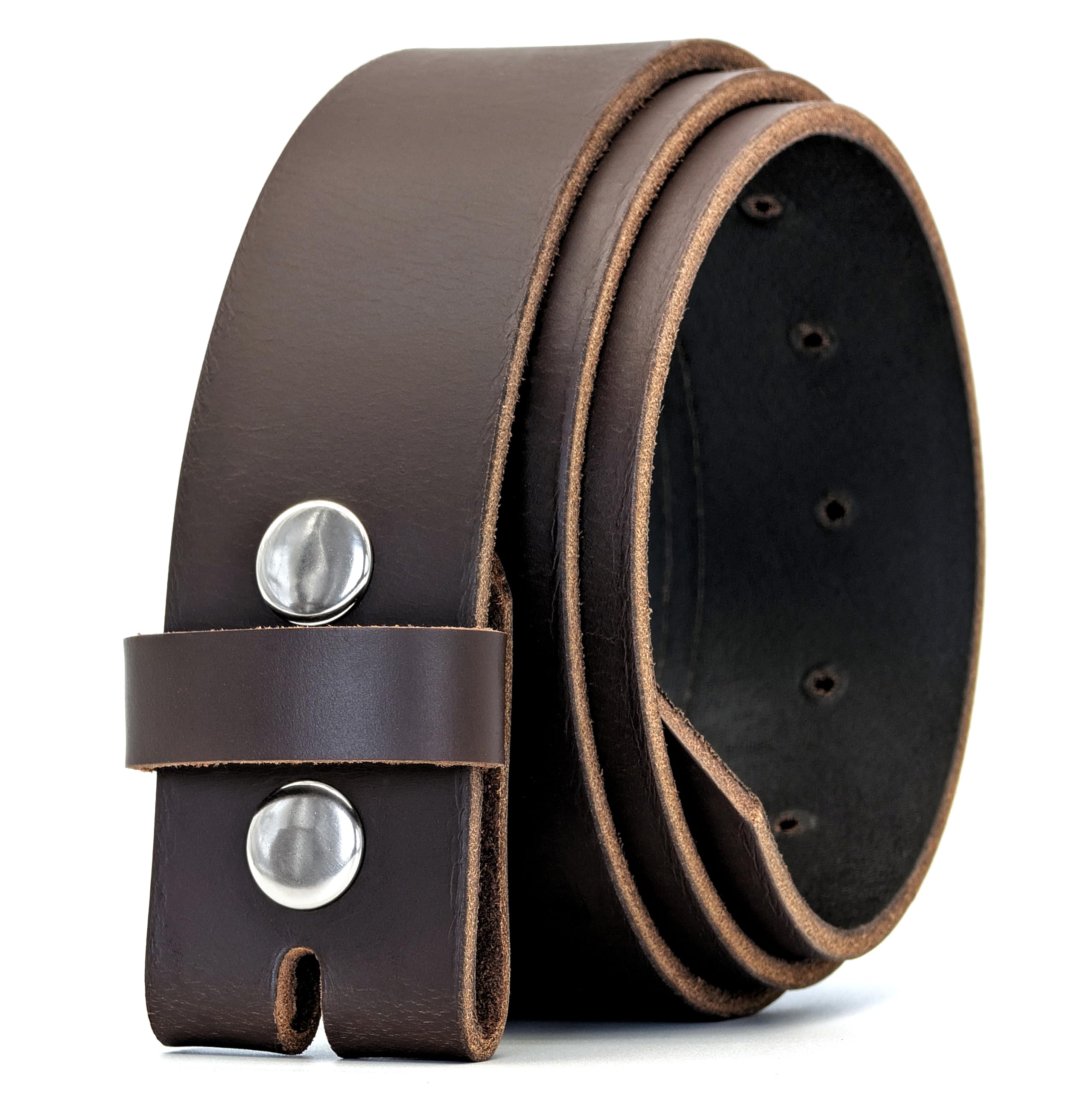 Ashford Ridge Men's Brown With Silver Colour Studs 40Mm Full Grain Hide Leather Snap On Belt - Made In England (5Xl (52" - 56" Waist), Brown)