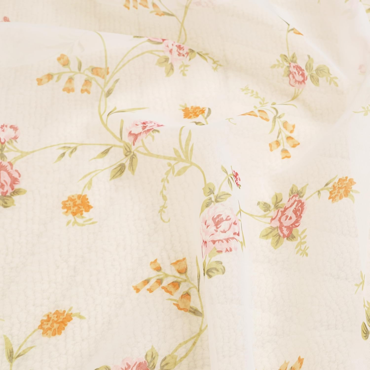 L.Z.E Floral Sheer Curtains for Living Room 63 Inch Length 2 Panels Set, Spring Sheer Curtains & Drapes for Bedroom Girls Room Nursery Grommet Top with Tiebacks Short Voile (56" W x 63" L)