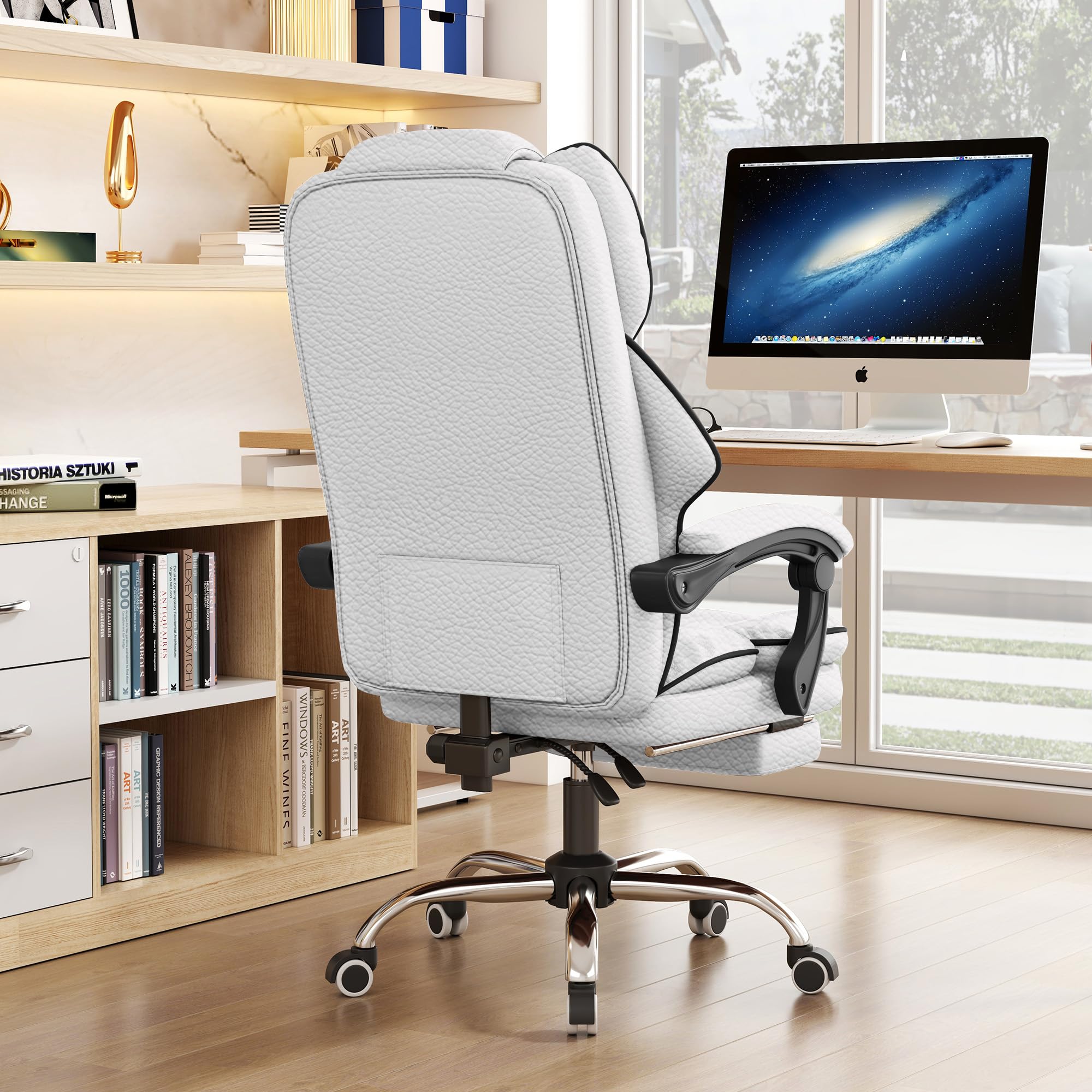 Sedia da Ufficio Direzionale con Schienale Alto, per Computer E Gaming, in Pelle, con Poggiapiedi, Ergonomica, per Persone Alte E Grandi, Grigio, Taglia Unica