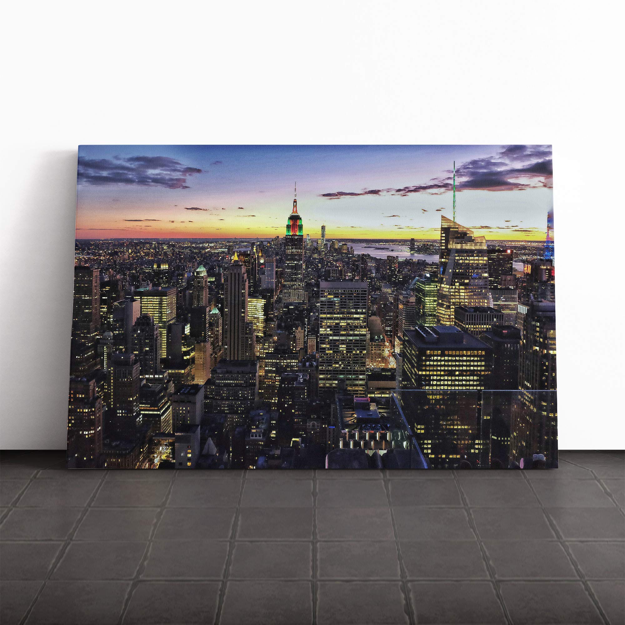 New York Manhattan Skyline Canvas Print | Gallery Wrapped 30mm Frame Wall Art | 30x20 inches | Ready to Hang | Modern Cityscape Picture | Living Room Bedroom Lounge Office