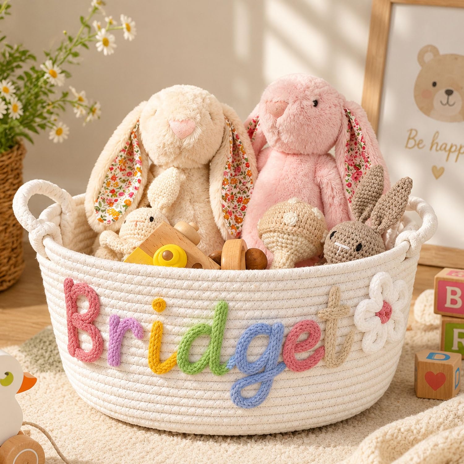 Custom Baby Name Basket - Personalized Newborn Laundry & Diaper Basket For Expecting Moms, Soft Woven Nursery Storage Bin, Baby Shower Present(S:29X12X19CM)
