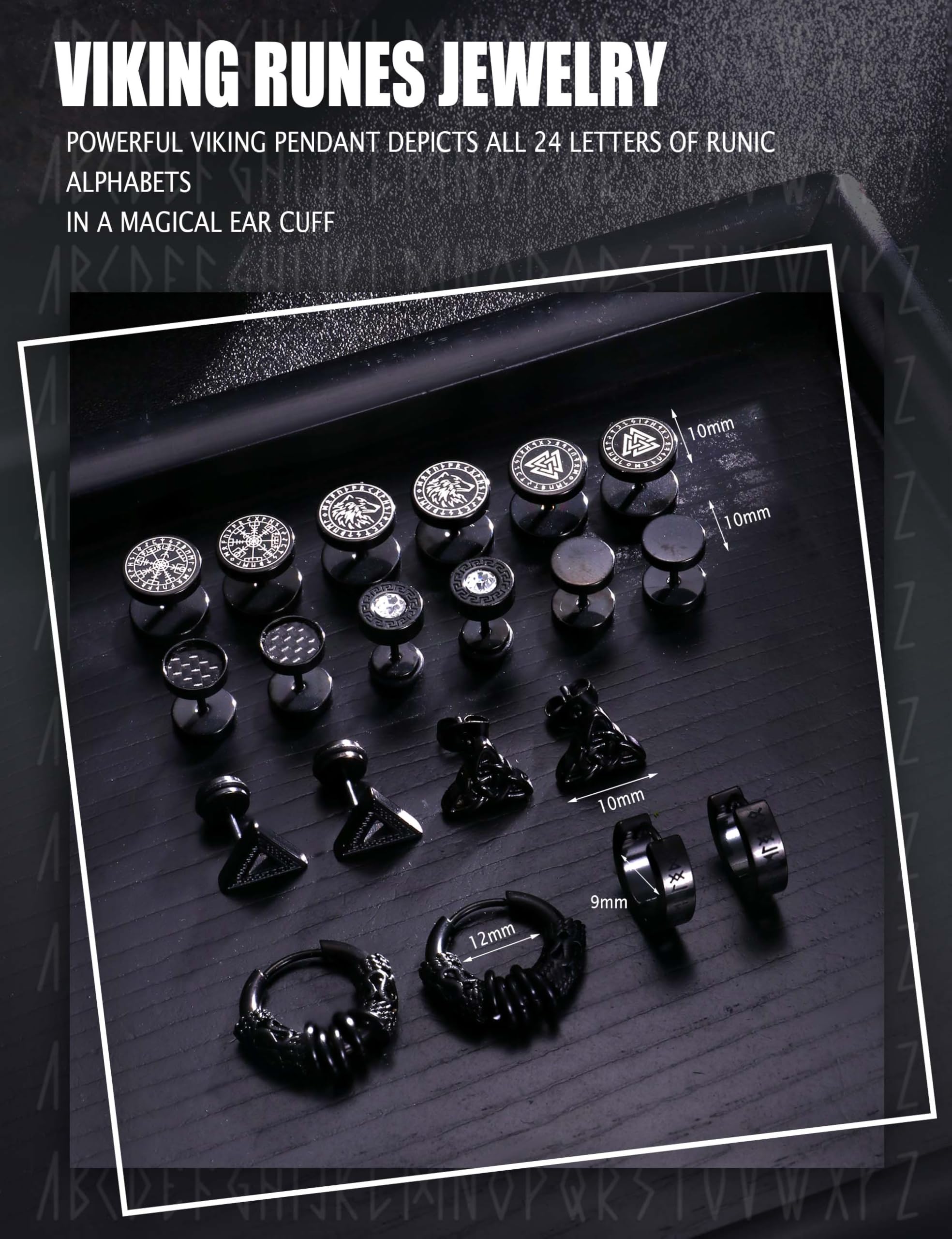Adramata 10 Pares Pendientes Hombre Acero Inoxidable Vikingos Pendientes Hipoalergénico Piercing Cartílago Pendientes