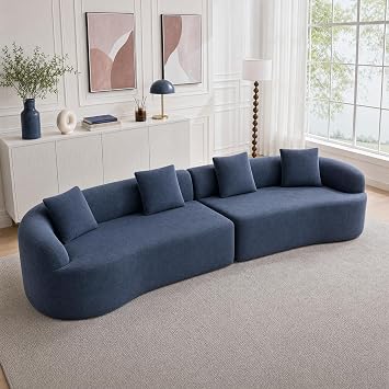 Oversized Sectional Sofa, Curved Cloud Couch with Pillows, Navy Blue | Modern Luxury Plush Chenille Upholstery, Extra Deep & Wide Sofa, No Assembly Required, Boneless Couches for living room