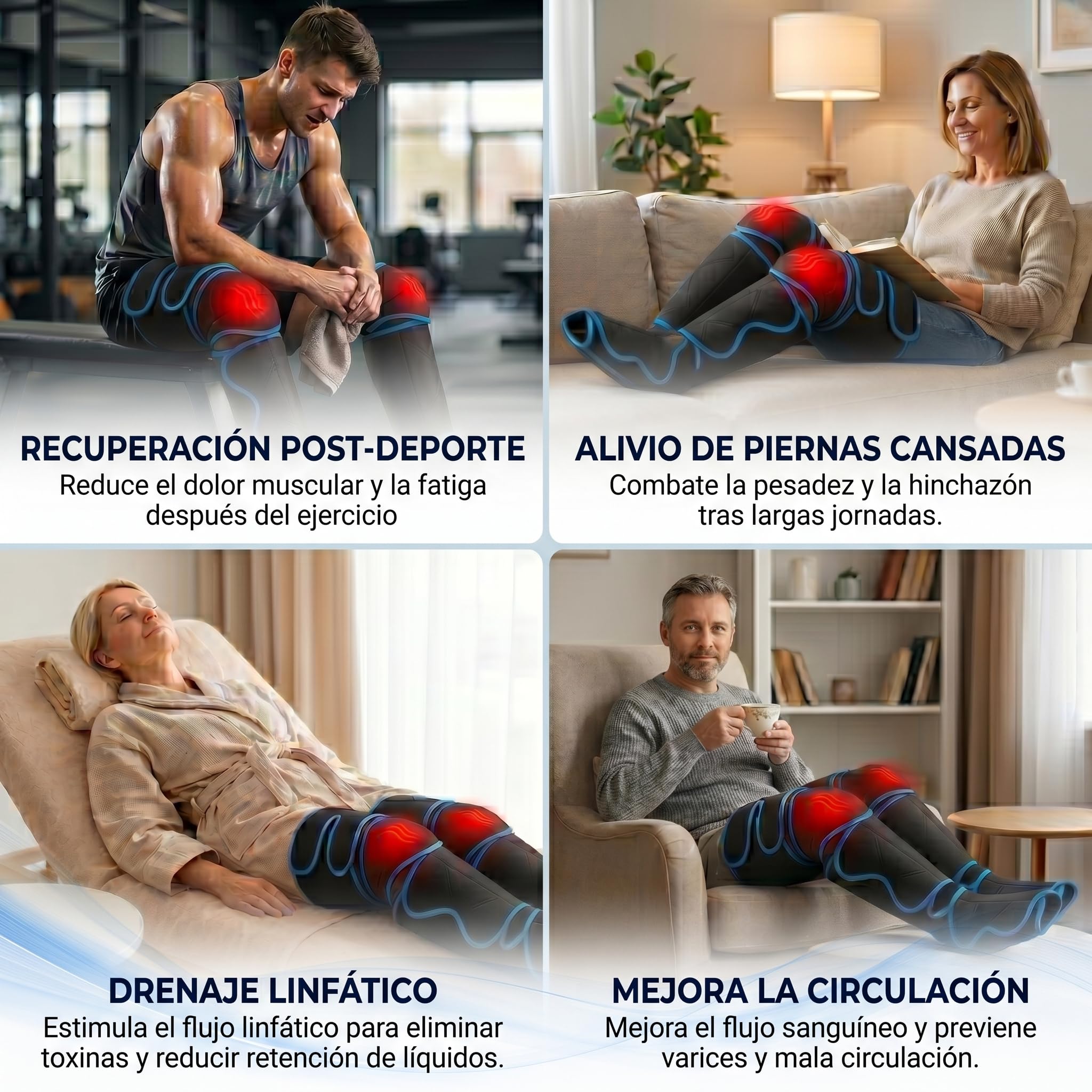 ECODE® Presoterapia para Piernas con 6 Modos, Calor, Vibración y Masaje - Botas Completas de Compresion para Alivio de Cansancio, Drenaje Linfatico, Relajación y Mejora de la Circulación en Casa