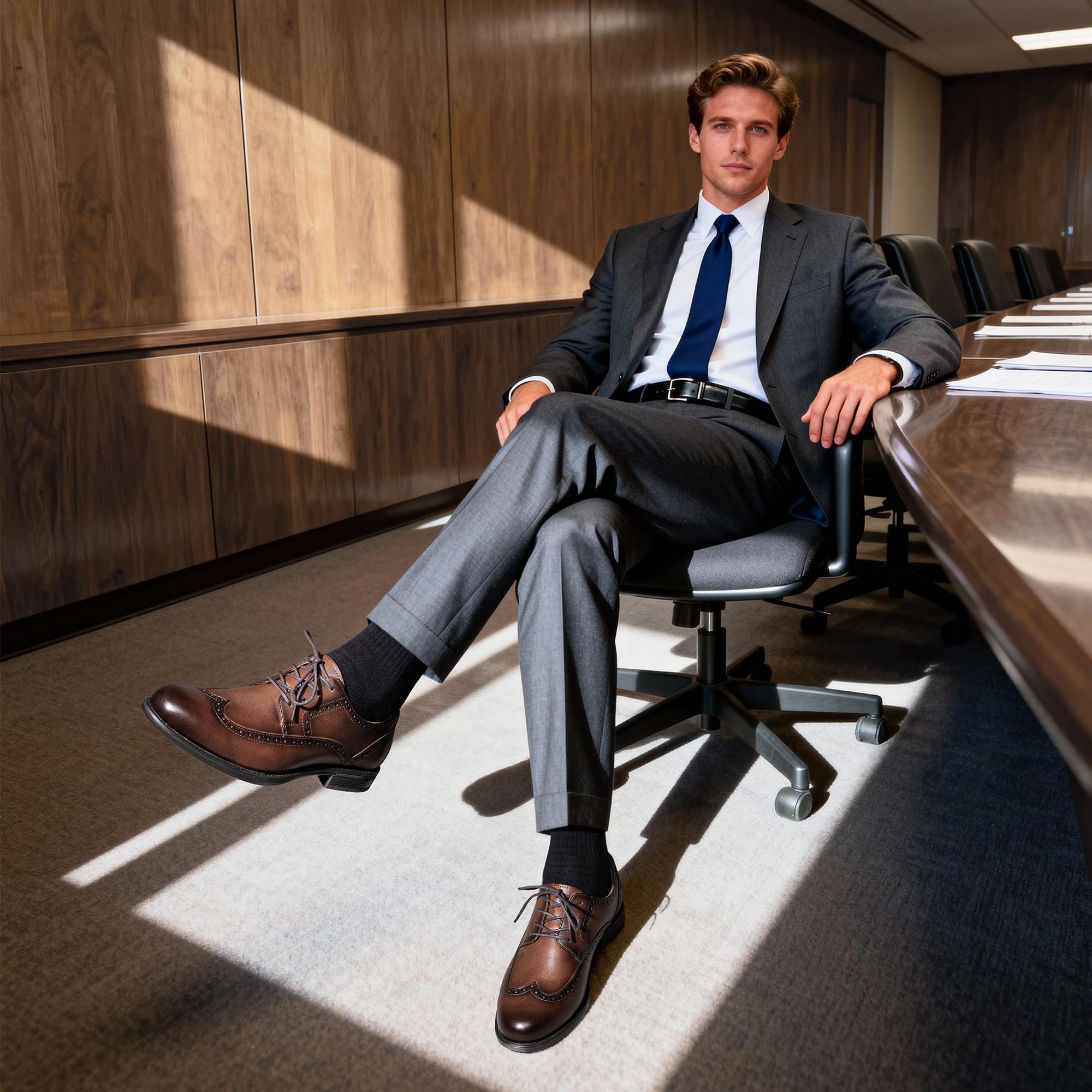 Bruno Marc Men's Brogue Wingtip Oxfords, Full Grain Leather Dress Shoes Flexible Forefoot for Work & Business Comfort Lightweight Lace Classic Formal Shoes