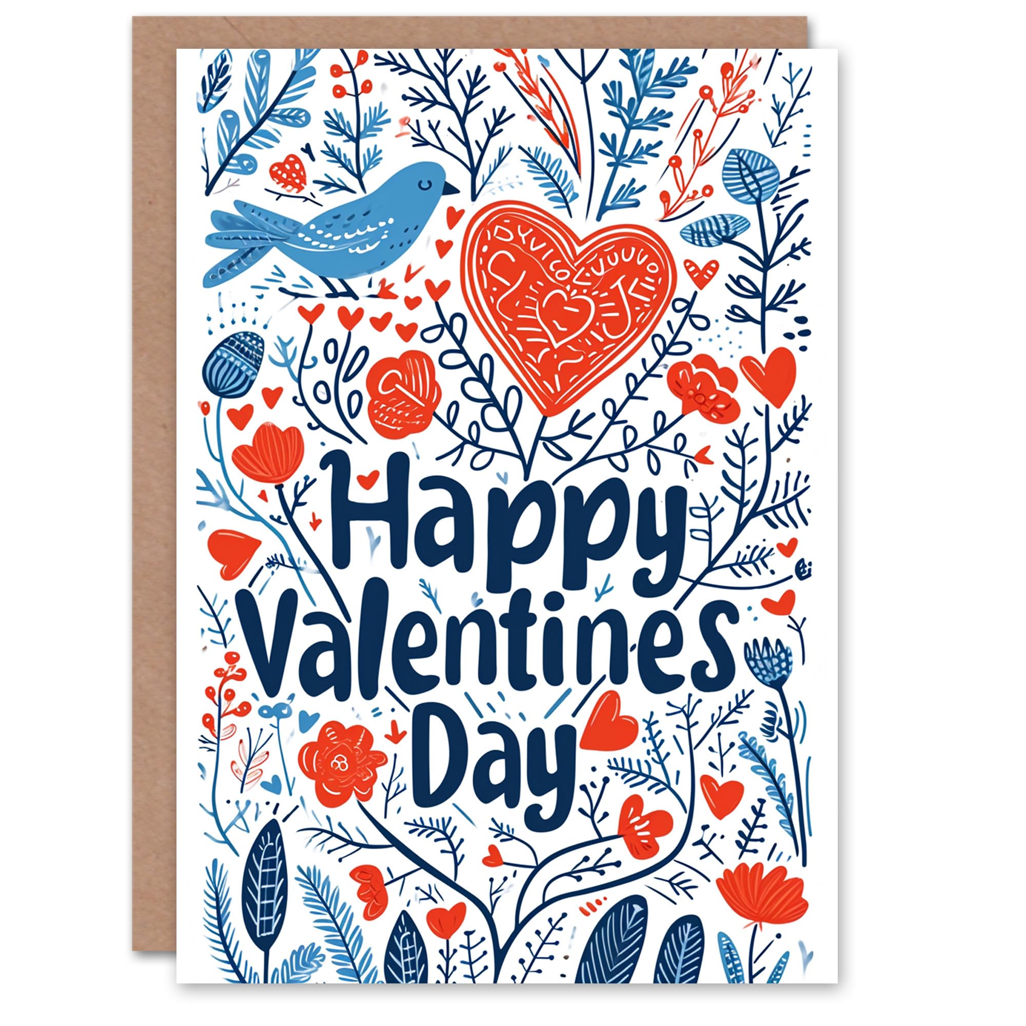 Artery8 Valentines Day Greeting Card Happy Valentines Day Boho Folk Bird For Her Wife Partner