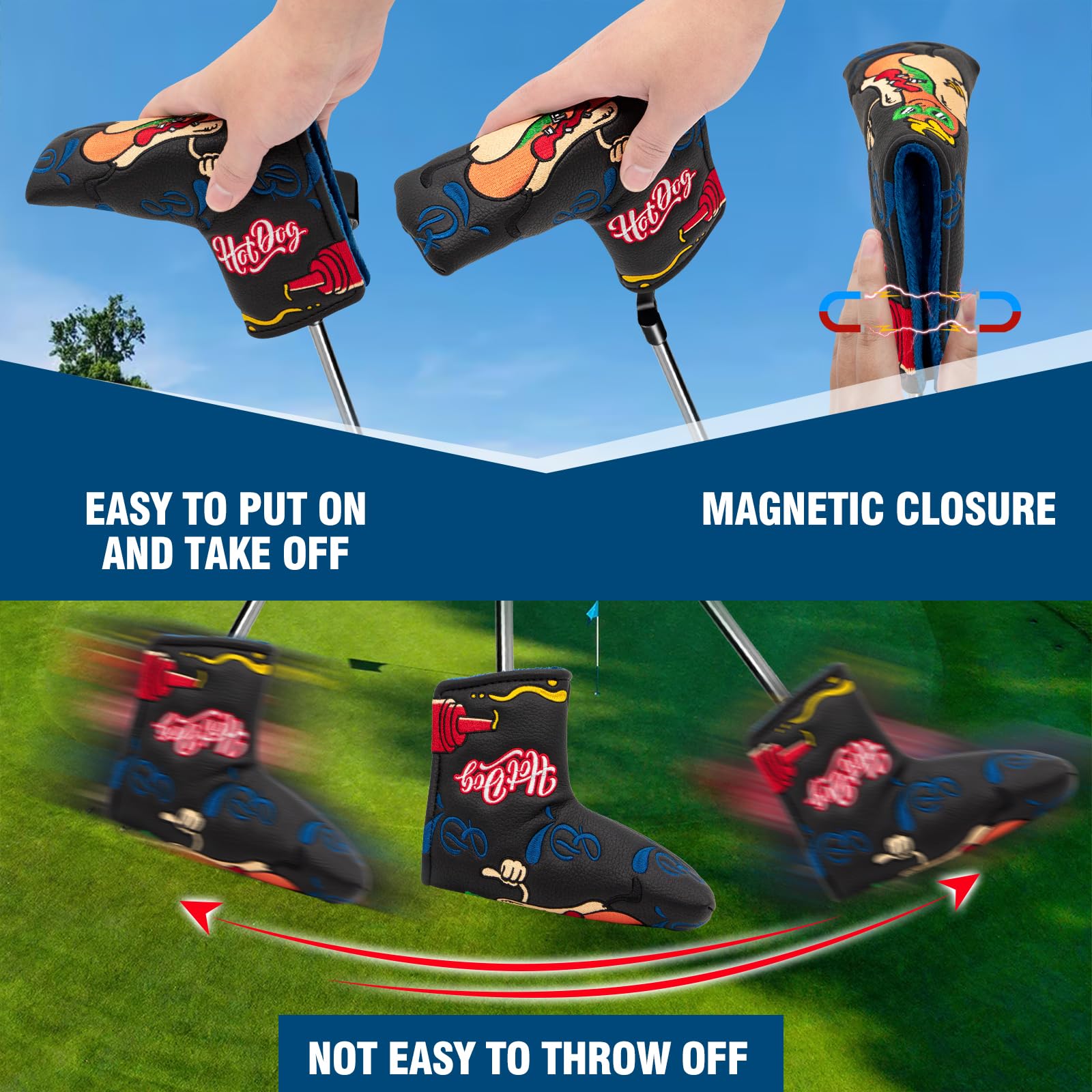 Golf-Putter-Abdeckungen, schwarz, Hotdog, Golfschlägerhaube, Putter, Schlägerhaube, Leder, Golfschlägerhaube mit magnetischen Golfschlägerabdeckungen für Scotty Cameron, Taylormade Titleist