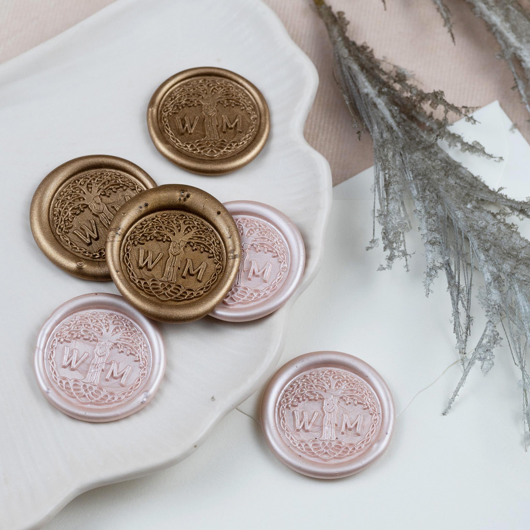Siegel-Stempel Initialen 2 Buchstaben + Tree of Life - Personalisierter Siegelstempel für Wachssiegel im einzigartigen Design