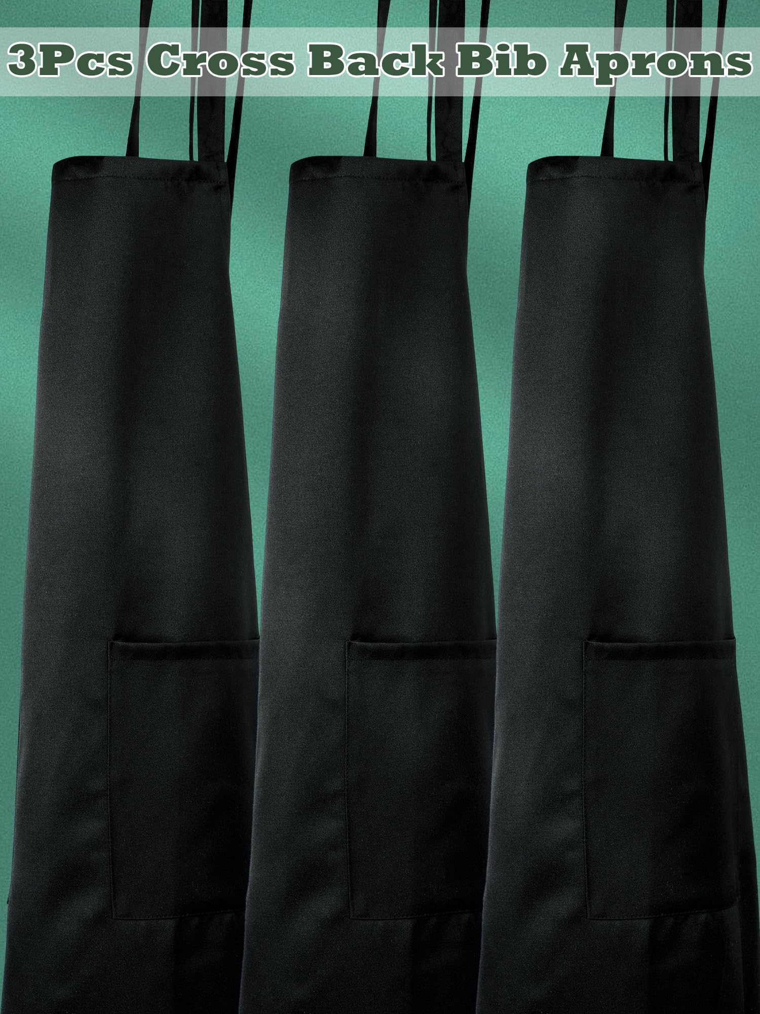 Cozypower Unisex Latzschürze mit Kreuzrücken, verstellbare Schürzen mit 2 Taschen, für Restaurant, Küche, 3 Stück, Schwarz, about 33.5 x 25.6 inches