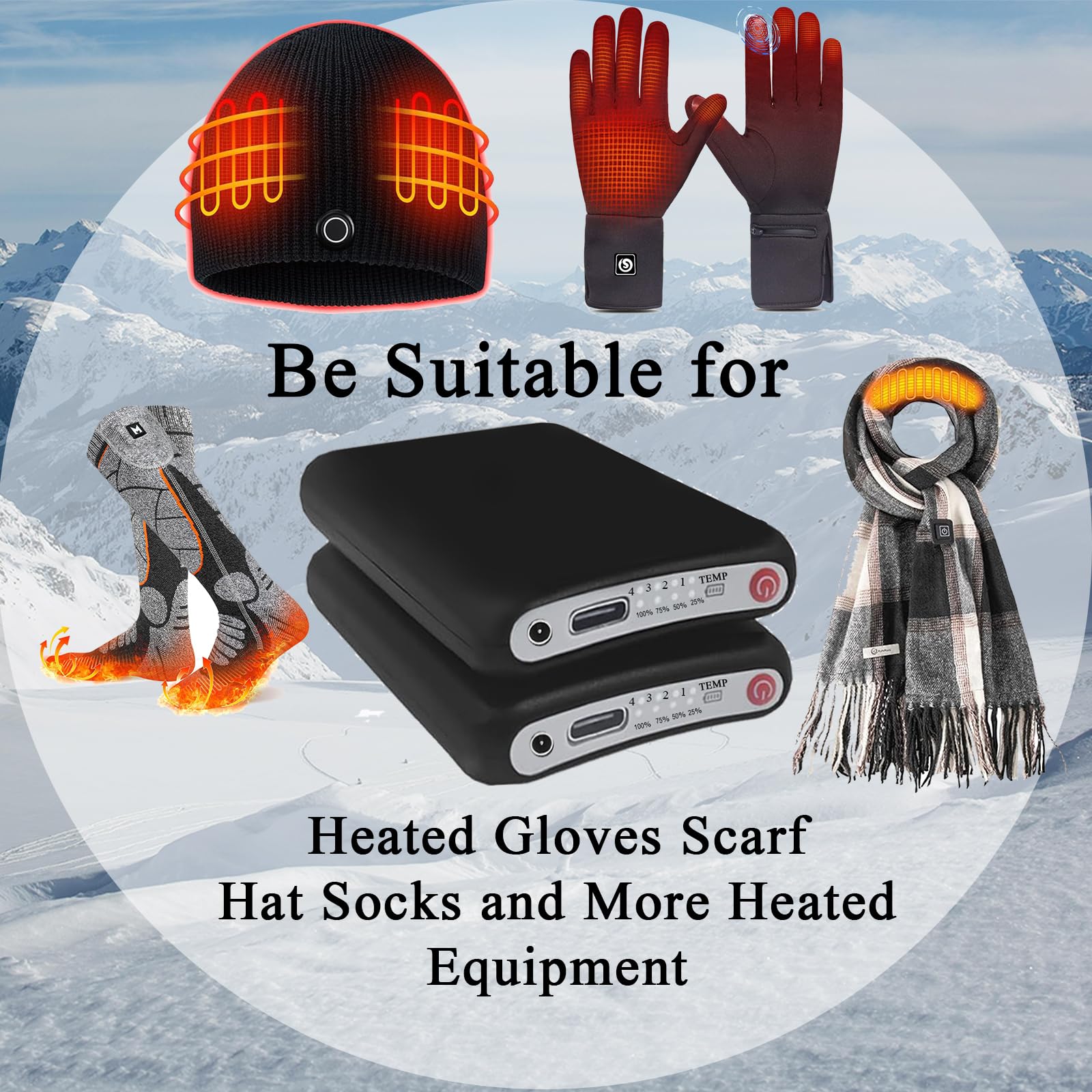 VVHOOY 2Pack 5V 5000mAh Li-Polymer Rechargeable Batteries for Heated Socks Gloves Hat and Scarf Spare Battery, Replacement Large Capacity Battery