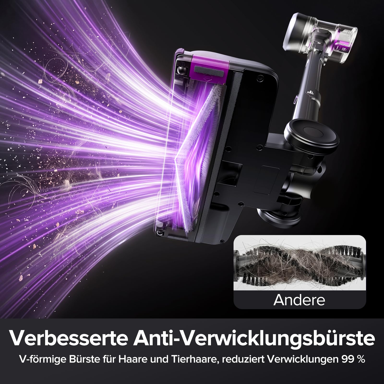 Lubluelu Akku-Staubsauger 48KPa 450W | Kabellos bis 50 Min Laufzeit | Faltbares Knickrohr | Anti-Tangle Bürste | Großer Staubbehälter | Leise & Selbststehend für Hartboden, Teppich & Tierhaare