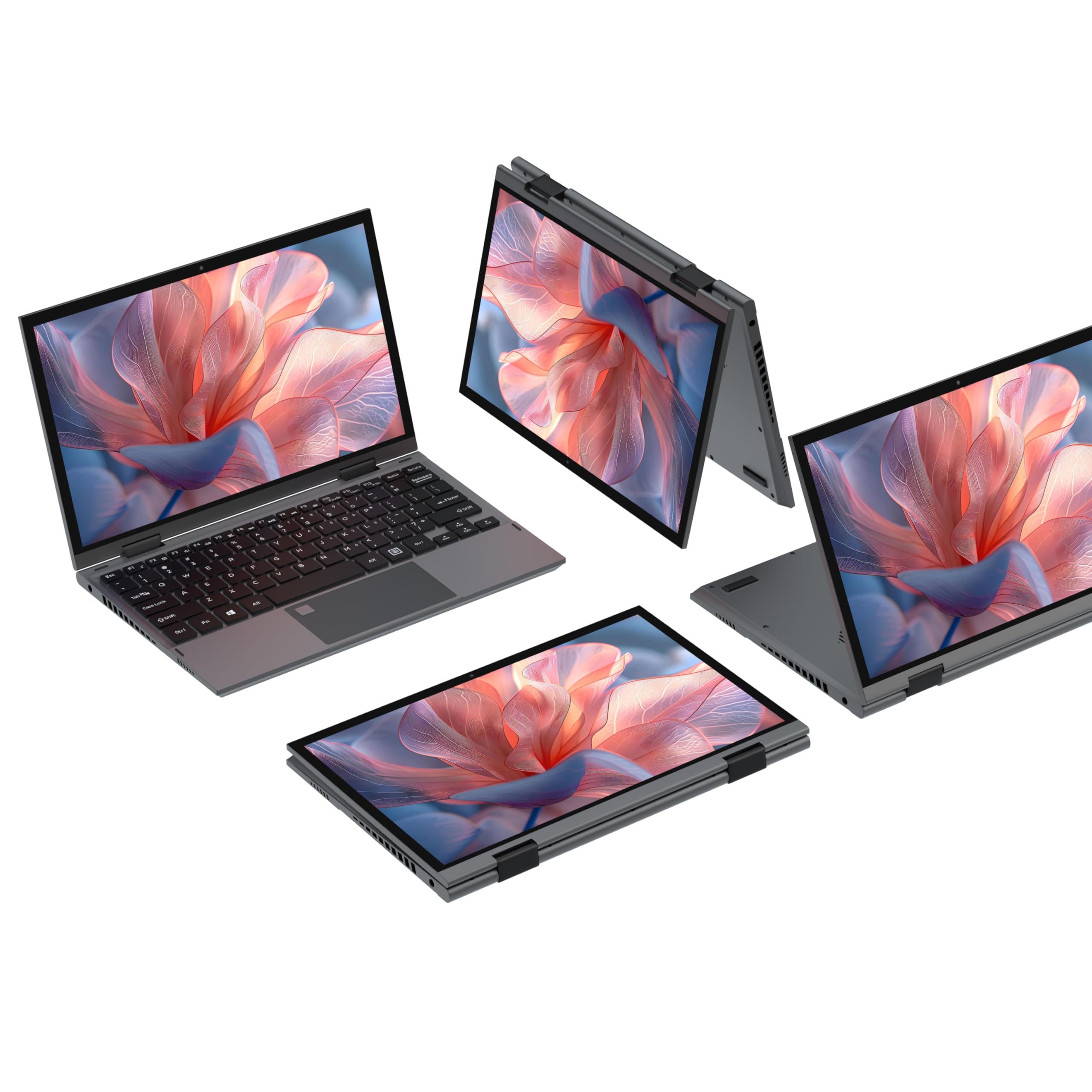 Amita PC Portable Convertible 11 Pouces Tactile 2-en-1 FHD N95 12 Gén 16 Go RAM DDR5 M.2 SSD Écran Pivotant 360° Clavier Rétroéclairé TypeC 450 Go