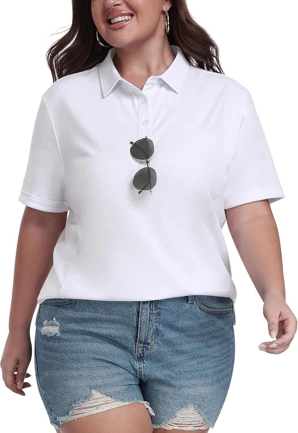 MoFiz Women's Plus Size Golf Polo Shirts Collared Short Sleeve Golf Shirts Casual Athletic Tennis Workout Tops