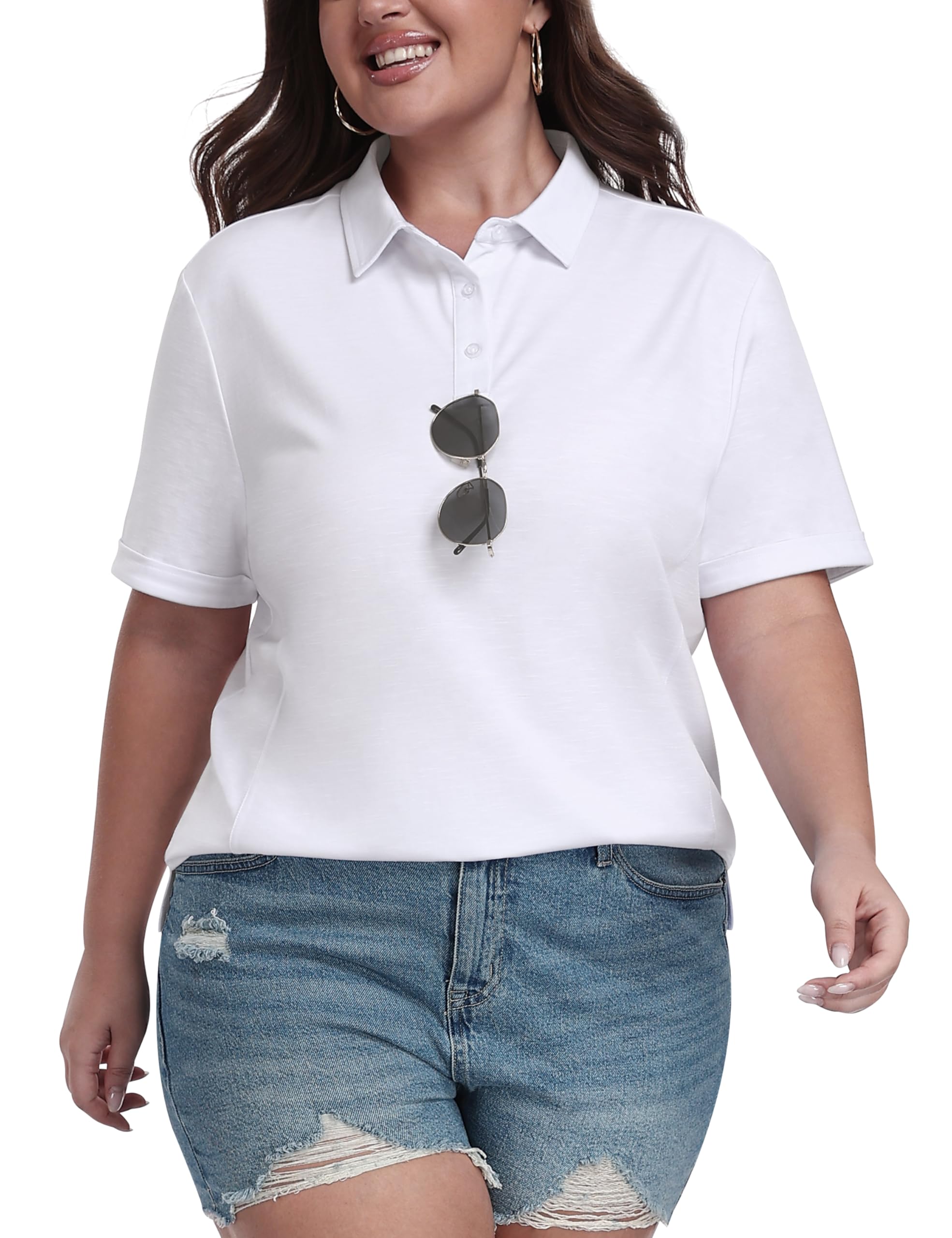 MoFiz Women's Plus Size Golf Polo Shirts Collared Short Sleeve Golf Shirts Casual Athletic Tennis Workout Tops