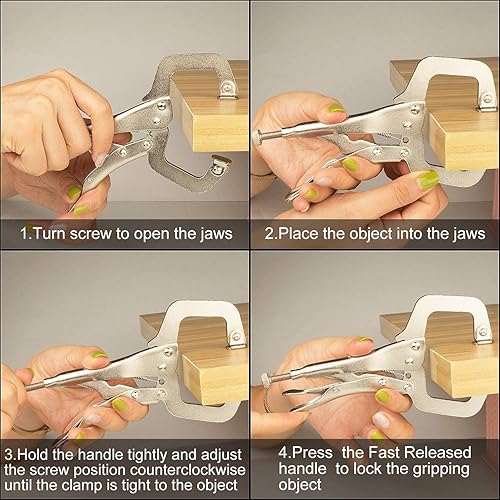 Miniatura 6 de Alicates de bloqueo en C, alicates de bloqueo con abrazadera en C de 6 pulgadas y 11 pulgadas, niquelados, abrazaderas de agarre de tornillo de