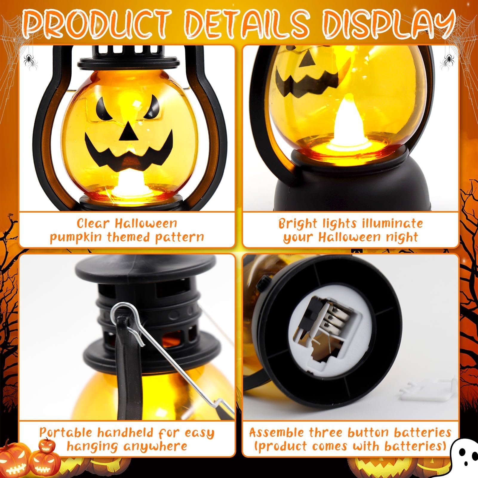 3 Pezzi Halloween Lanterne,Zucca Portatile Led,Lanterne di Halloween,Lanterna Halloween Esterno e Interno,Halloween Zucca Luminosa da Appendere,Decorazione di Halloween Zucca Illuminata
