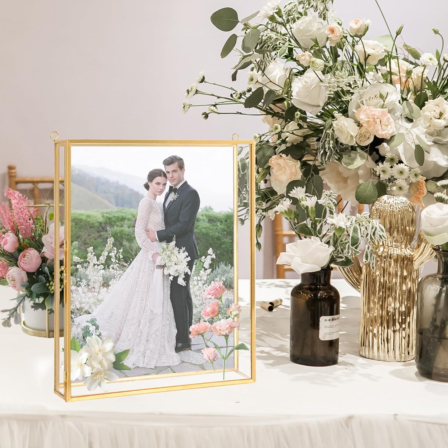 Shadow Box Frame 8x10, Deep Glass Flowers Shadow Box Display Case Vintage Memory Top Loading Shadow Keepsake Box for Dried Flowers, Memorial Keepsakes, Tickets and Photos(Gold)
