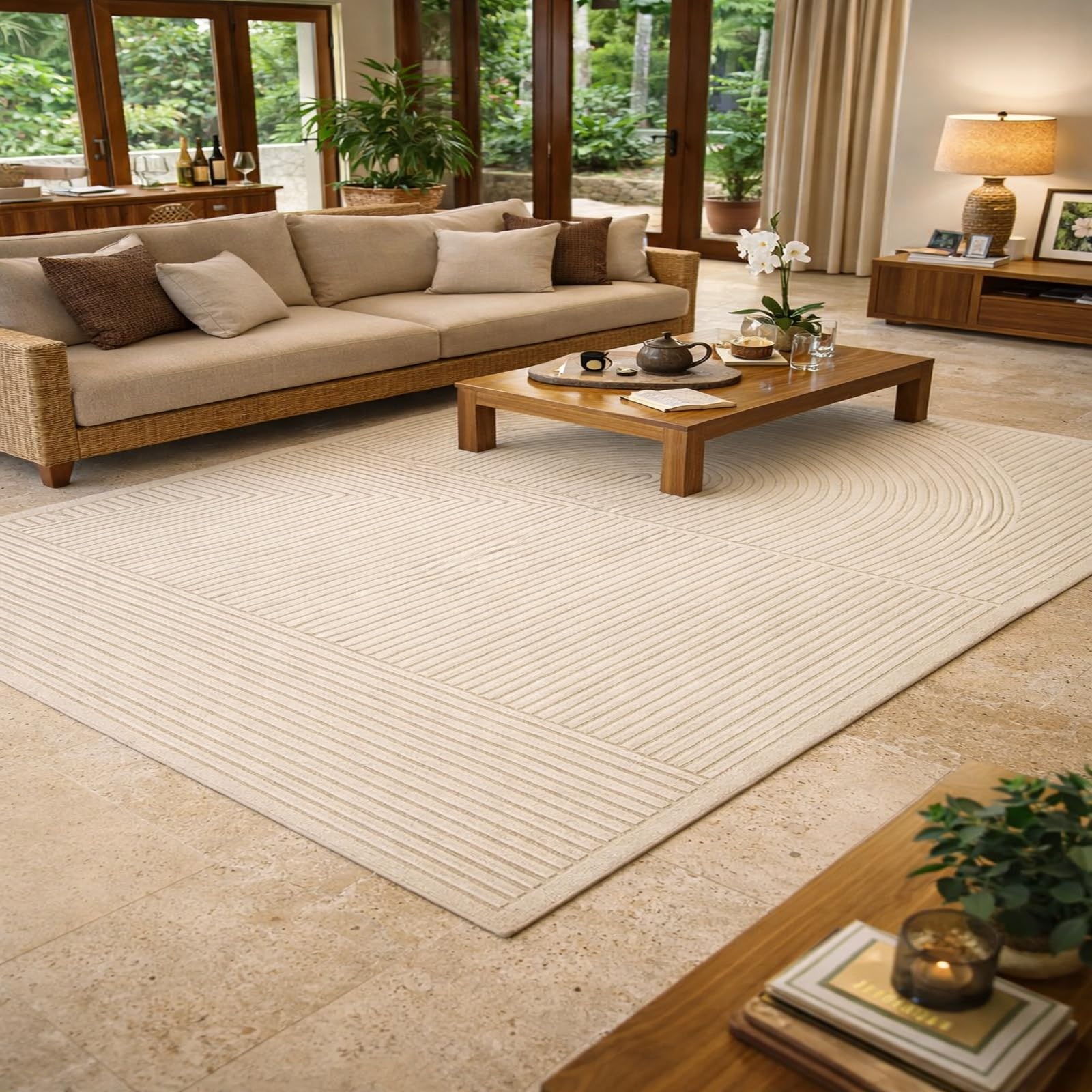 Alfombra de pelo corto geométrica para renovar la decoración de interiores en salones amplios