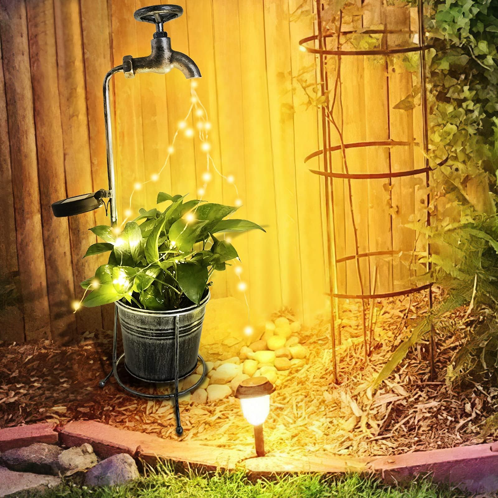 SUNJULY Solar Lights Outdoor Garden, Star Type Shower Garden Art Light, Outdoor Backyard Lights with Water Can Landscape Firefly Bunch Fairy Light for Patio Pathway Lawn Yard Home Decor