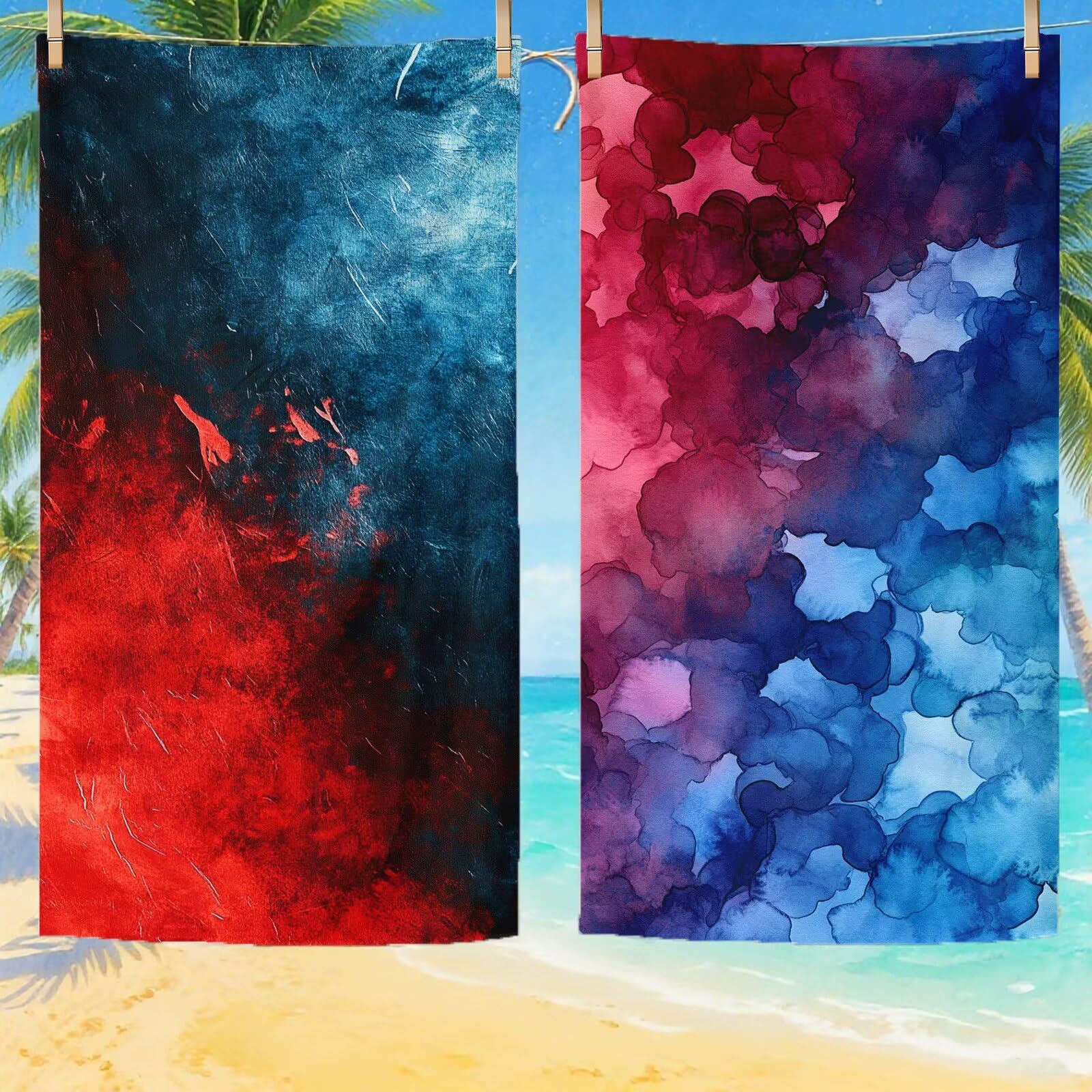 Serviette de Plage XXL 100x200 cm,Bleu Serviette Plage Microfibre avec Séchage Rapide, Anti-Sable, Absorbante Fonction Design pour Vacances Piscine Pique-Nique Voyages Yoga, Cadeau Femme Q-679