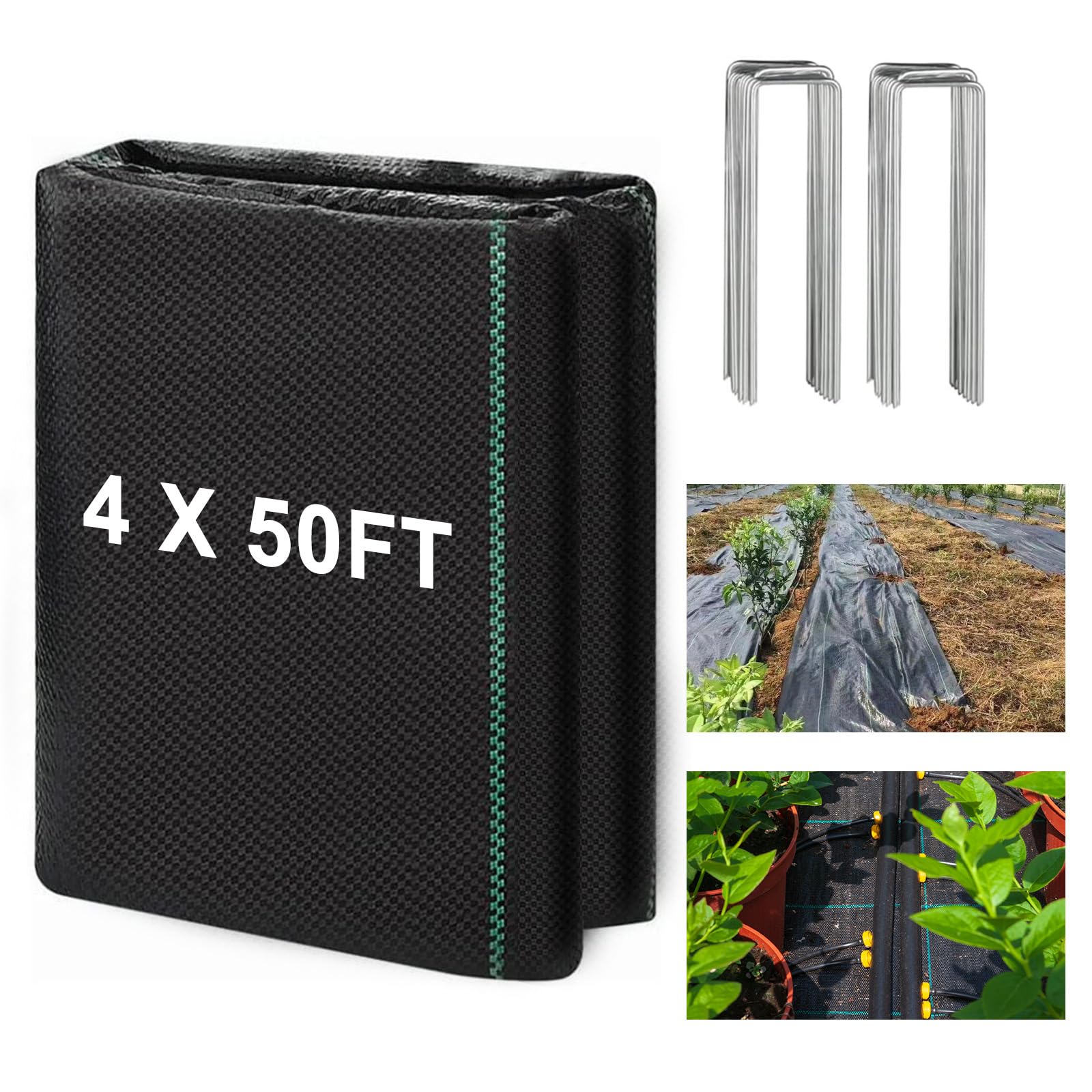 Lianxuia 4 x 50ft Weed Barrier Landscape Fabric, 3.2oz Heavy Duty Weed Block Ground Cover Mat, Weed Control Garden Cloth, Woven Geotextile Fabric for Underlayment, Garden, Commercial Driveway