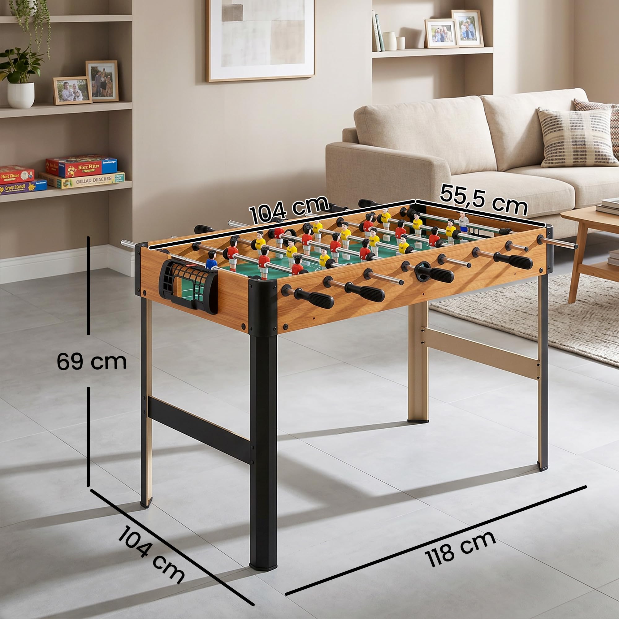 HOMCOM Futbolín para Niños de 7+ Años Futbolín Infantil de Madera 118x104x69 cm con 2 Bolas 8 Asas 2 Marcadores 22 Jugadores para Familias Fiestas Negro