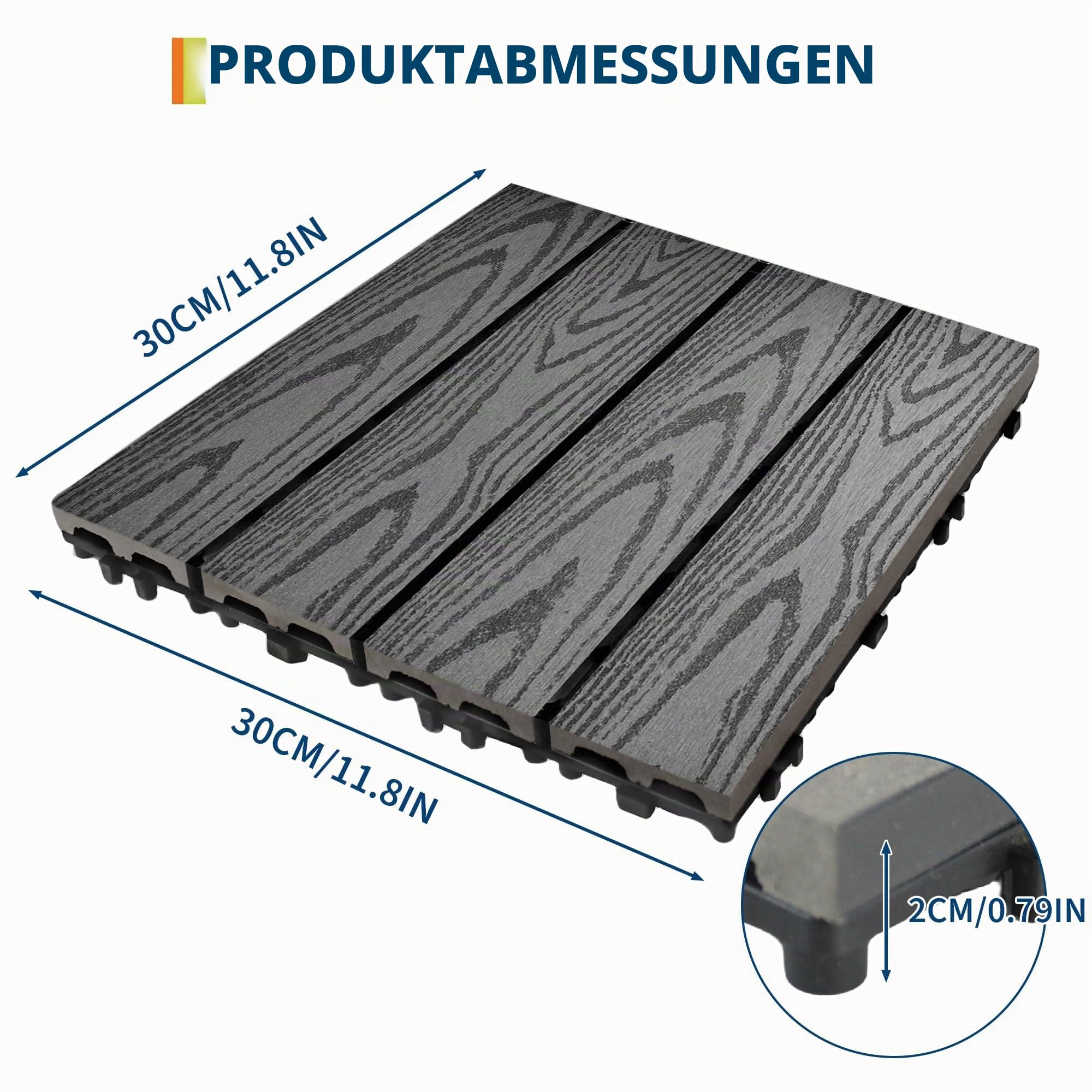 WPC Fliesen 30x30cm Terrassenfliesen Klickfliesen, Balkonfliesen in Holzoptik, Bodenbelag Klickfliesen Für Balkon & Terrasse