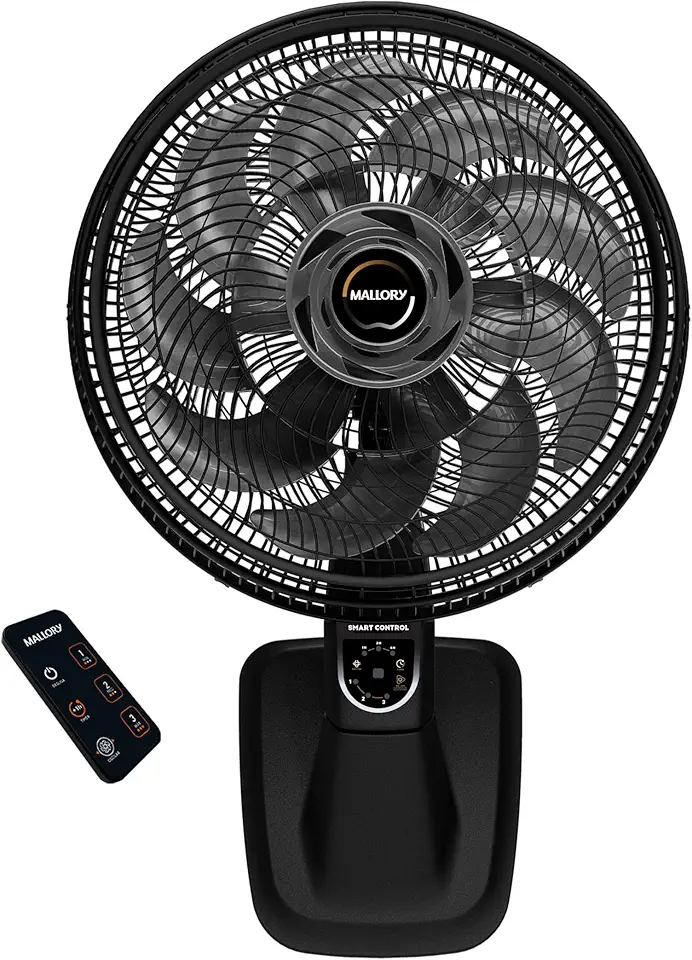 Ventilador de Parede Mallory Smart Control – Controle Remoto, Oscilação Direcionada, Potência de 140W, Sistema Smart Swing, Hélice de 15 Pás – Preto/Grafite - 127V