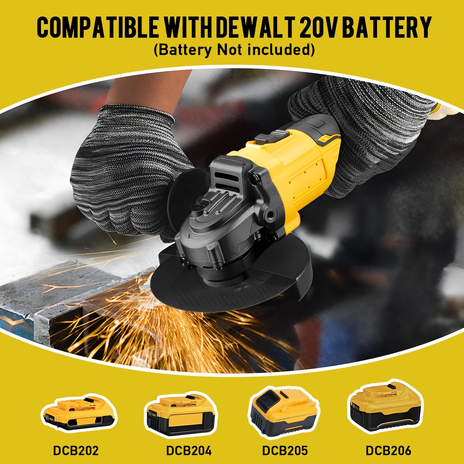 Bezprzewodowa szlifierka kątowa, bezszczotkowa szlifierka kątowa, kompatybilna z akumulatorem Dewalt 20 V, 125 mm, 10000 obr./min, profesjonalna elektryczna szlifierka kątowa z pomocniczym uchwytem