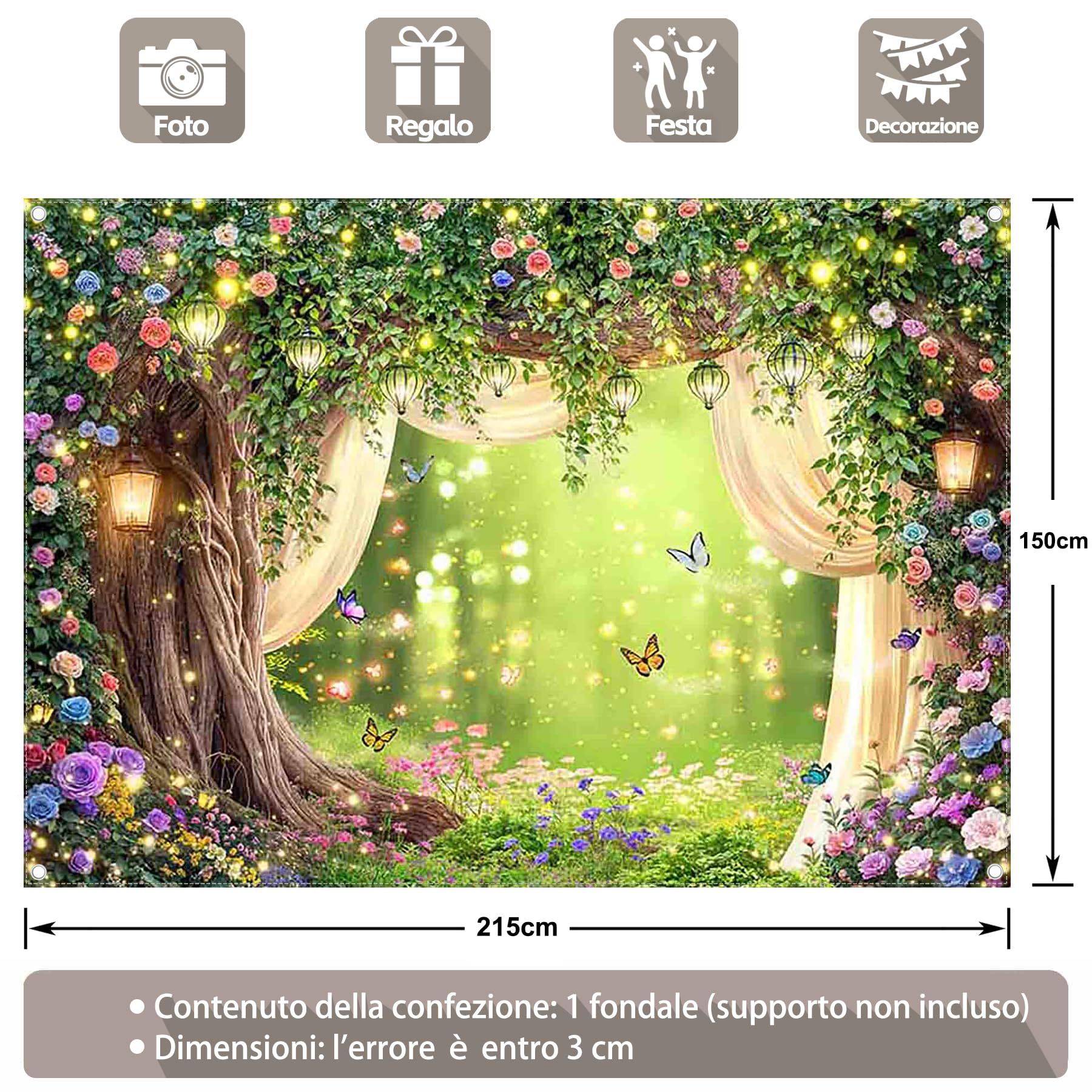 Luminora 2,1x1,5m Primavera Incantato Paese delle Meraviglie Foresta Sfondo Alberi Floreale Bosco Magia Farfalle Tende Trasparenti Sfondo Bambini Adulti Decorazioni per Feste Foto Banner Puntelli