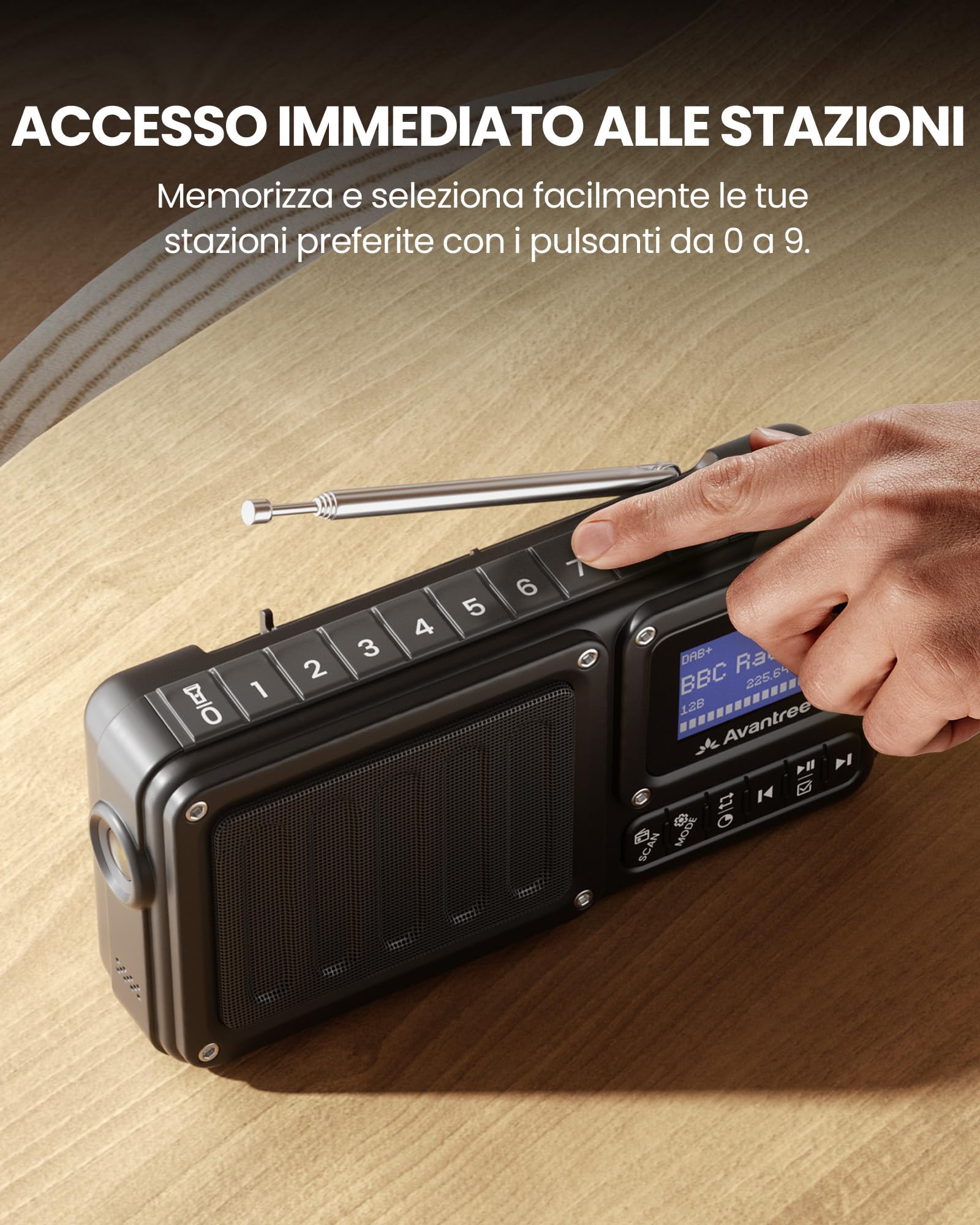 Avantree SP851 Radio Digitale Portatile DAB+/FM Bluetooth 6.0 Altoparlante Ricaricabile TF/USB Display LCD Scansione Automatica Torcia