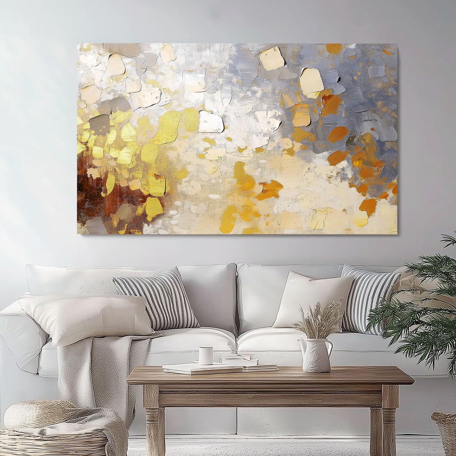 Bild auf Leinwand Abstrakt Textur Ölgemälde Wanddeko Wohnzimmer Aesthetic Deko Zimmer Wandbilder Modern Schlafzimmer Esszimmer Room Decor Gold Grau, 150 x 50 cm