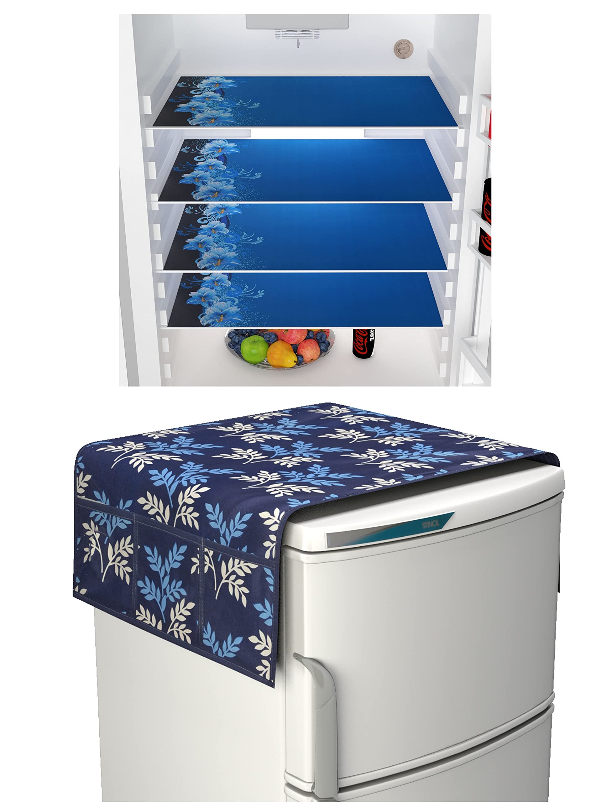 Yellow Weaves Combo of Exclusive Decorative Fridge Top Cover + 4 Fridge Mats (5 Piece Set)