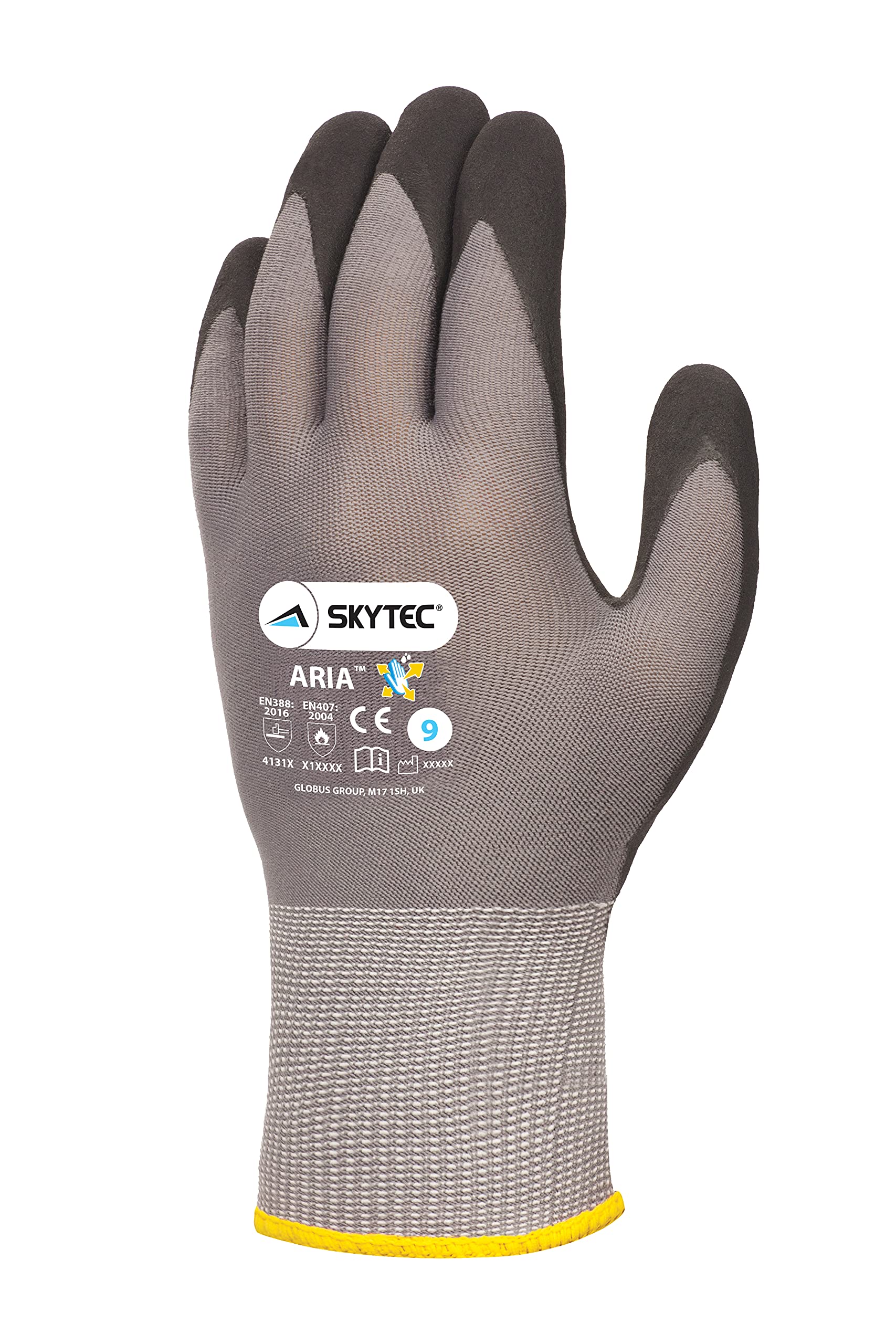 Skytec 1 Pack Aria Foam Grey Safety Work Gloves – Lightweight Nylon Gloves with Nitrile Coating and Secure Grip For Heavy-duty Work (Small)
