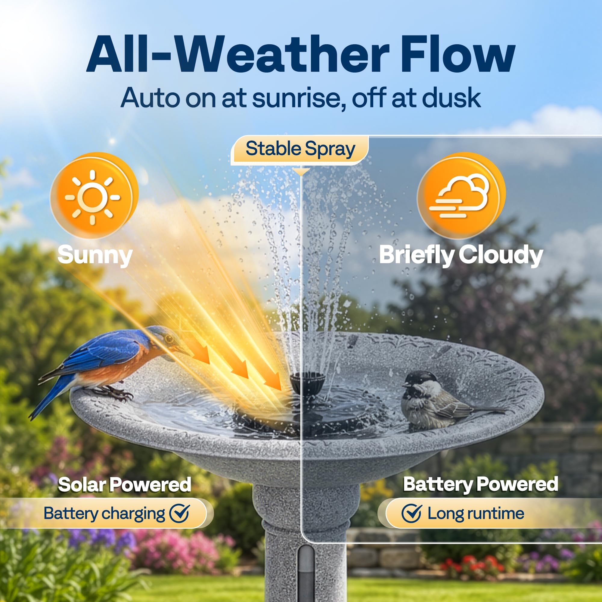 VIVOHOME ⌀51cm Fontana Solare per Uccelli con Serbatoio e Batteria, Bagno da Esterno in ABS 4.5L Resistente alle Intemperie per Giardino, Prato o Balcone