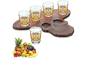 Tequila Shot Board Serving Tray with 4 Pcs Sugar Skull Shot Glasses...