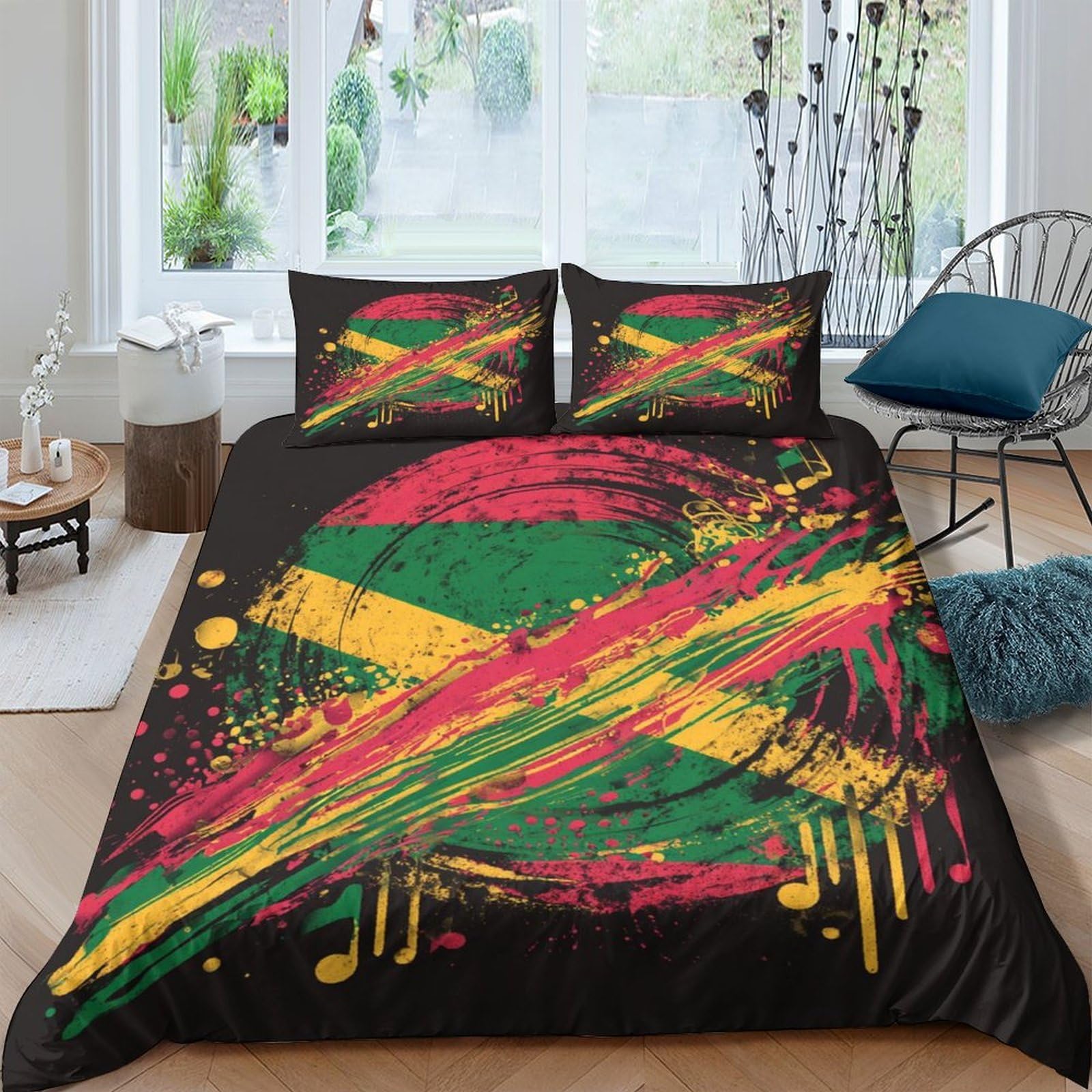 GPLZQXKJNH 3D Printed Reggae Graffiti Duvet Cover Set Microfiber Soft Breathable with 2 Pillowcases for Bedroom Décor Single（135x200cm）