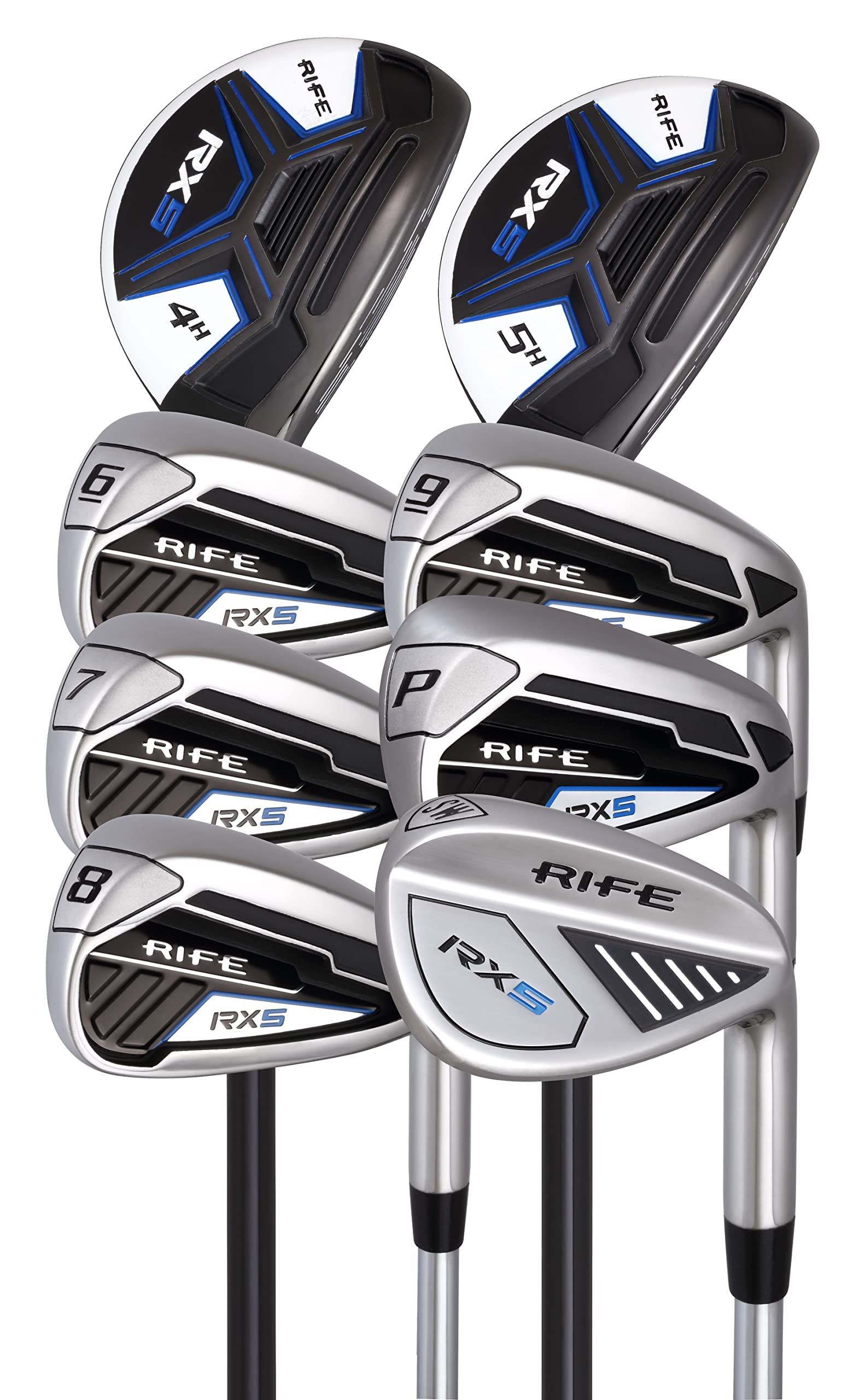 Rife Golf Mens Regular Flex Stainless Steel Shafts RX5#6-SW Iron Set + RX5#4 Hybrid & #5 Graphite Shaft Hybrid Woods Golf Clubs