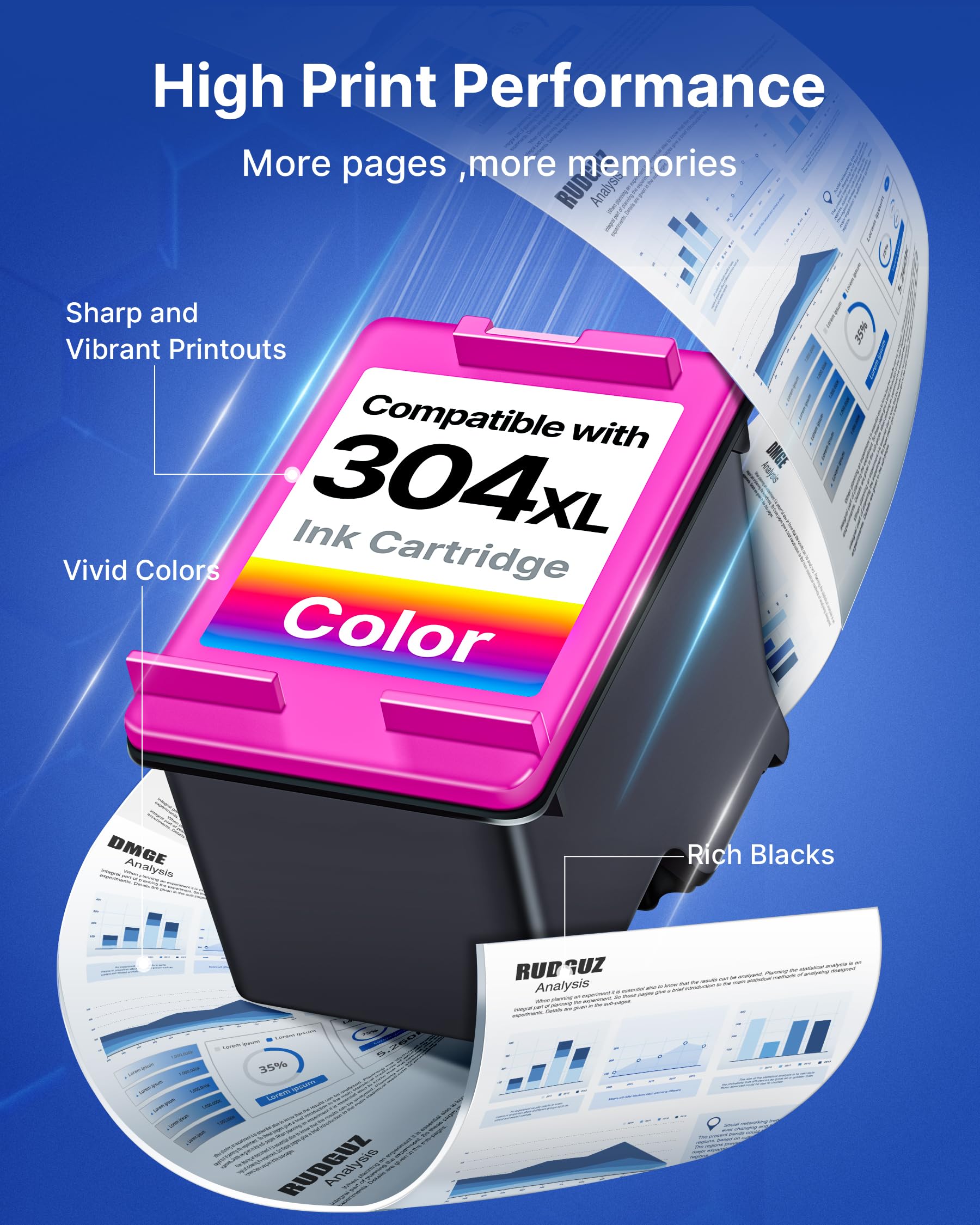 304 Ink Cartridges Combo Pack, 304 XL Remanufactured For HP Printer Ink 304 Compatible With HP DeskJet 3760 2600 2620 2630 2632 3700 3755 Envy 5020 5010 5032 AMP 100 120 Printers(Black And Colour - View #14