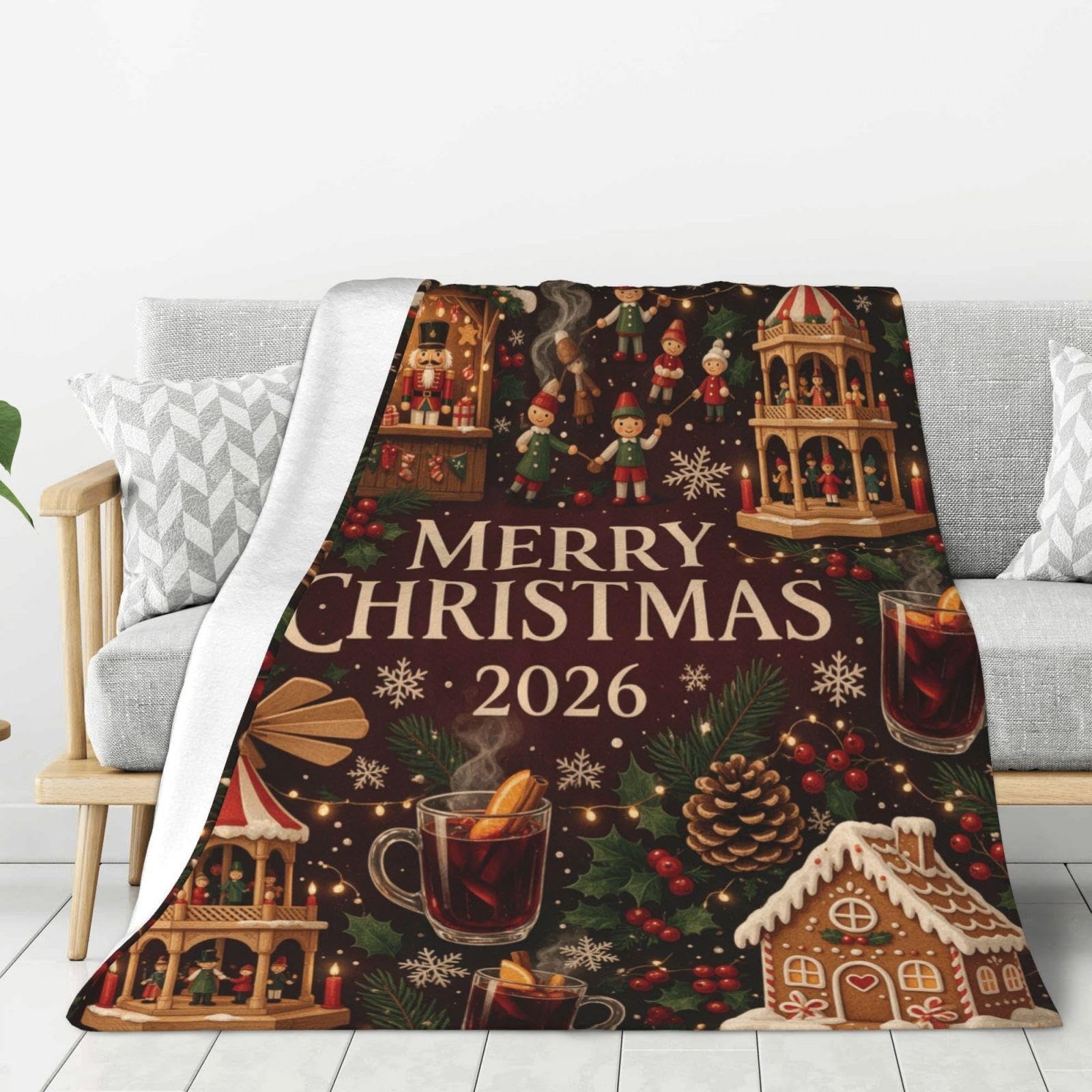 Fleecedecke Weihnachten Bratwurst Tanne weich warm als Geschenk, Soft