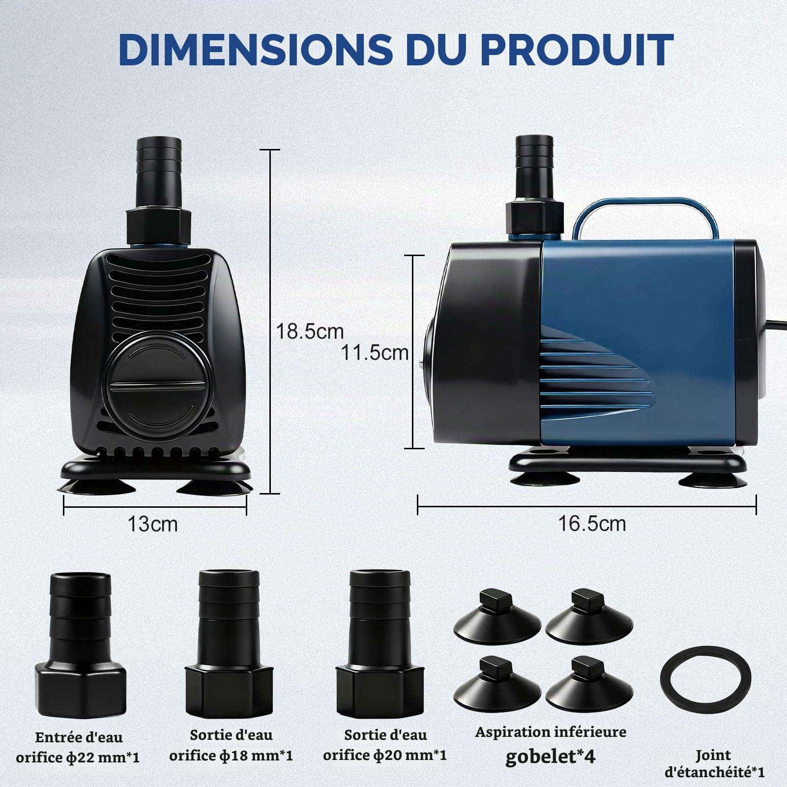 Nikou Pompe de Bassin 85W 5000L/H, Pompe Fontaine Exterieur Pomp À Eau Submersible Silencieuse Pompes de Filtration avec Câble 2.8m, Tête 4m, Protection Surchauffe, pour Aquarium, Fontaine, Étang