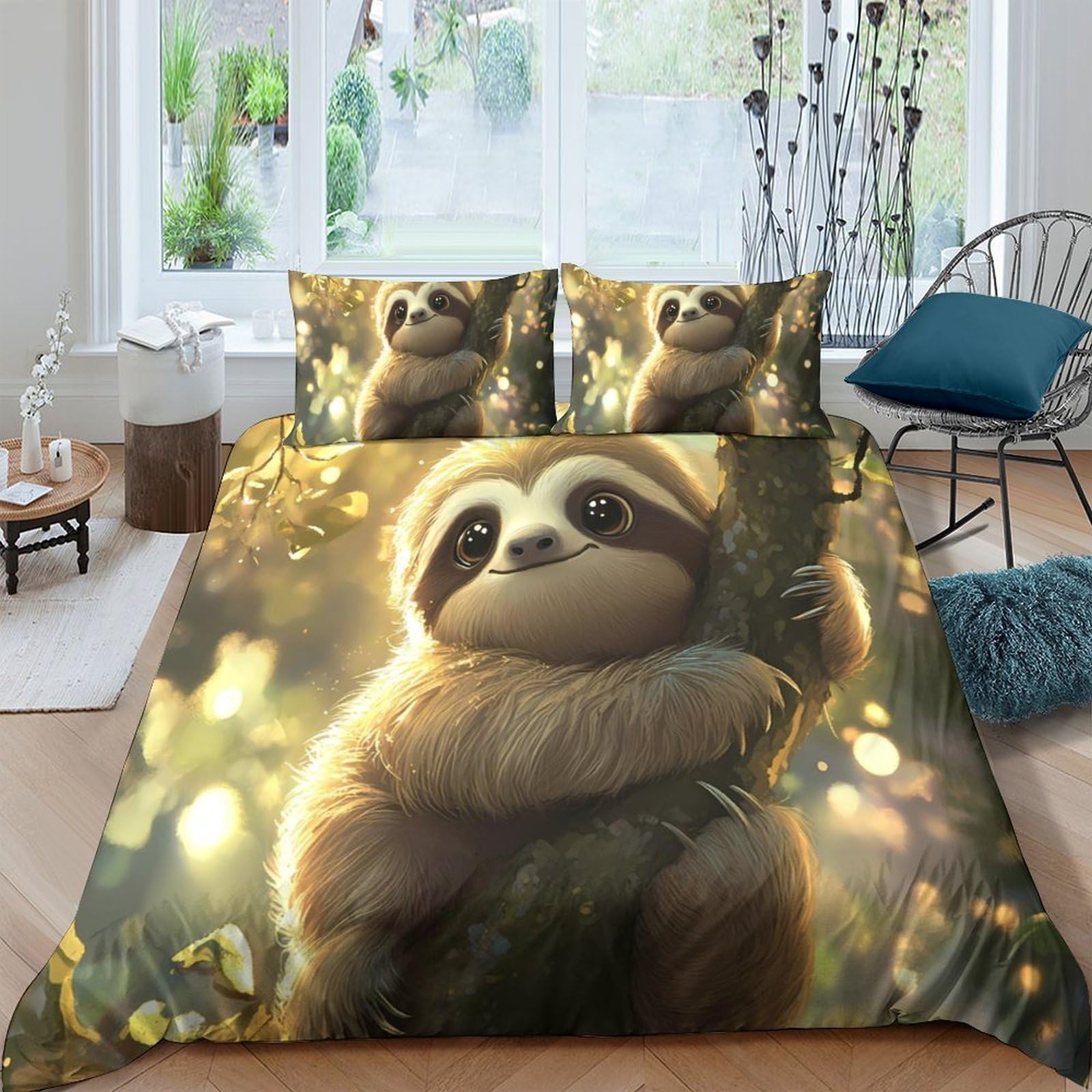 Ctjqhvkz Style-5 3D Printed Cute Sloth Fitted Sheet Microfiber Soft Anti-Slip Forest Mattress Cover For Bedroom Guest Room Decor Single（135X200cm）